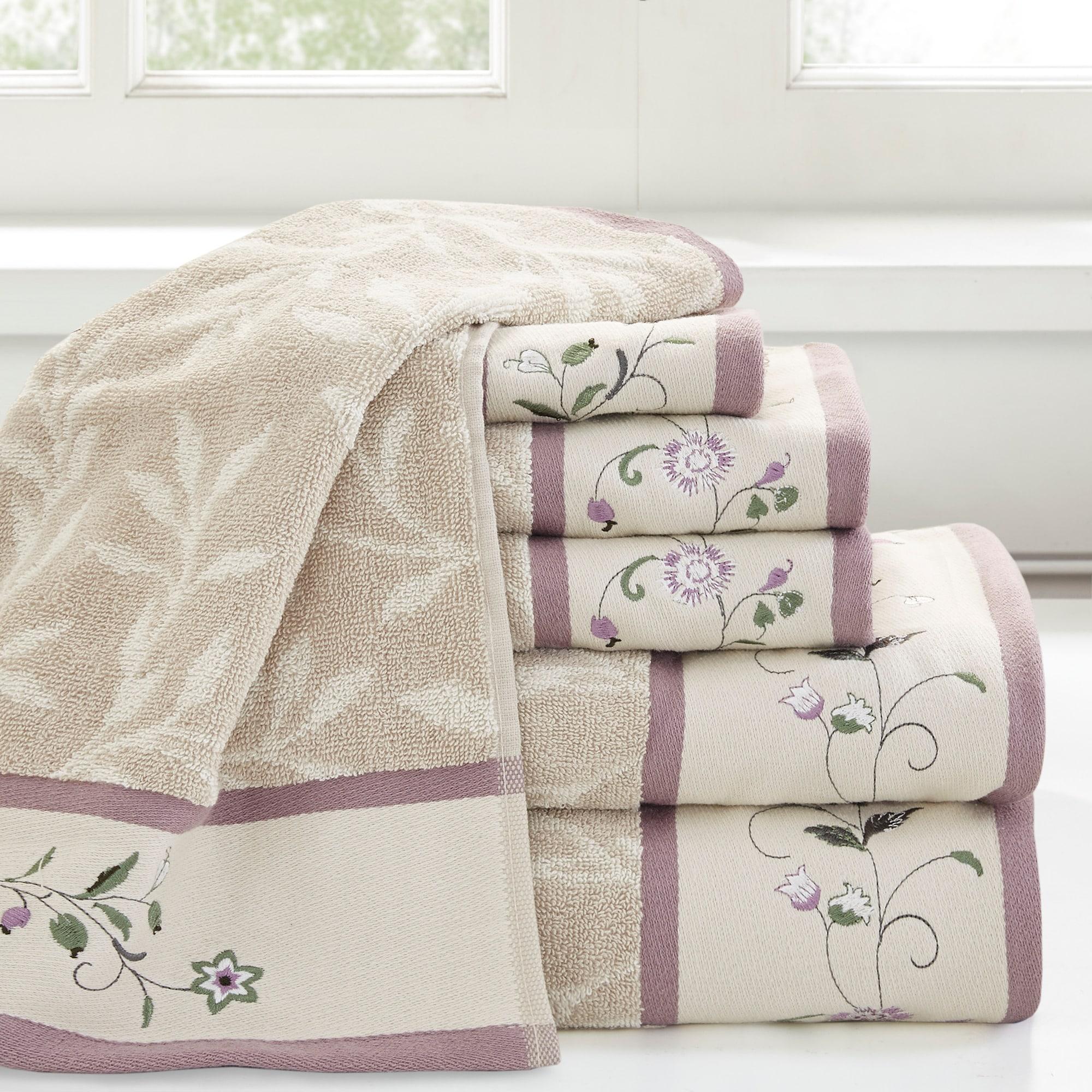 Madison Park Raheem Purple Embroidered Cotton Jacquard Purple Towel Set - Includes 2 Bath Towels, 2 Hand Towels, 2 Wash Cloths (Set of 6)