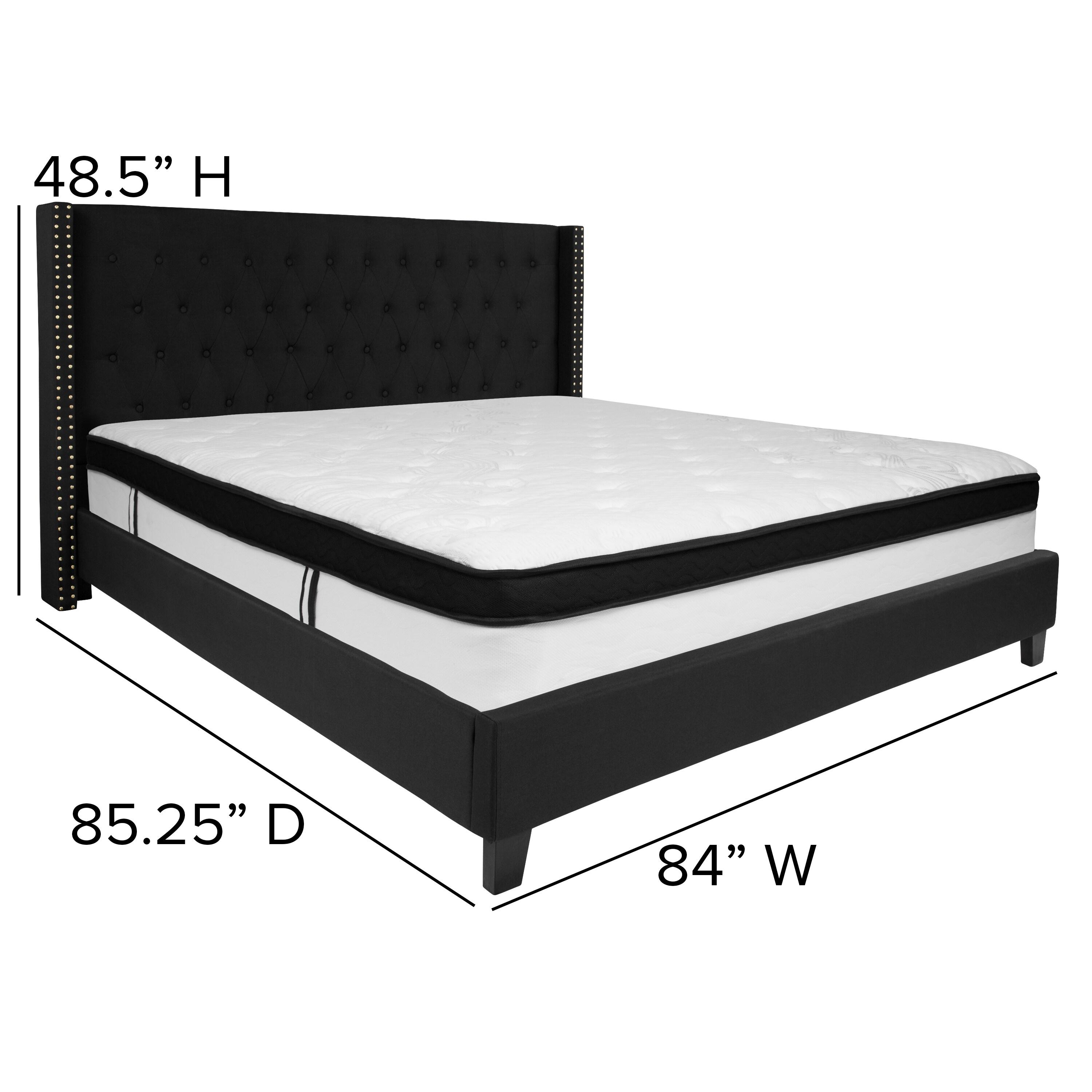 Flash Furniture Riverdale King Size Tufted Upholstered Platform Bed in Black Fabric with Memory Foam Mattress