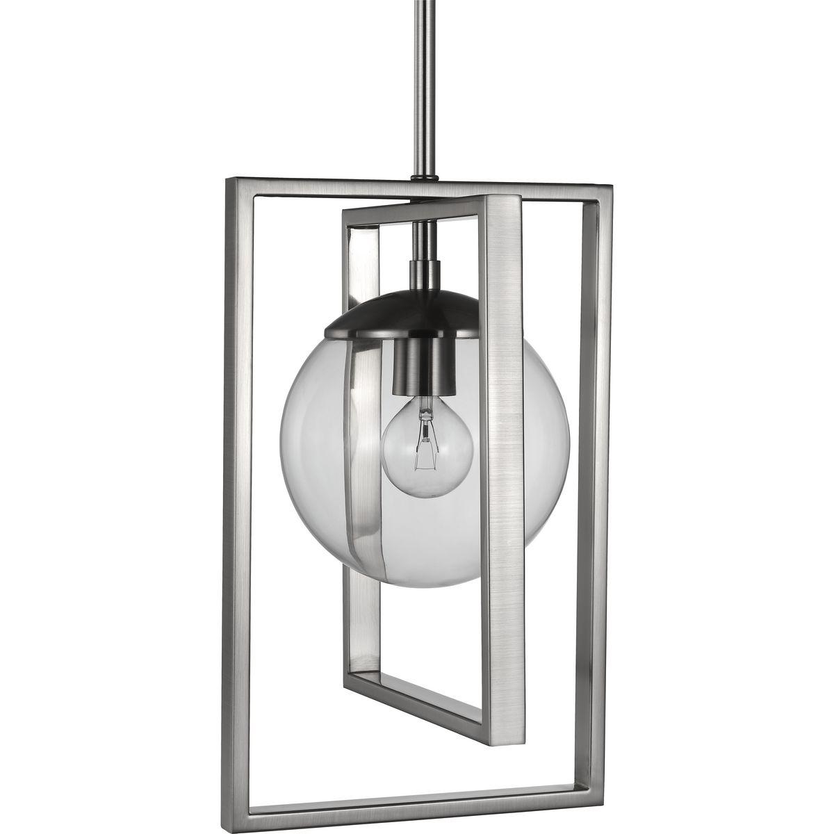 Progress Lighting Atwell 1-Light Pendant, Brushed Nickel, Clear Globe Shade