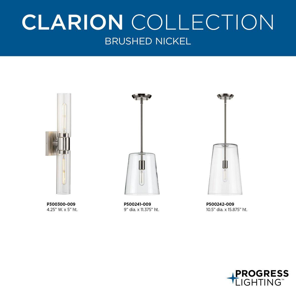 Progress Lighting, Clarion, 1-Light Pendant, Matte Black, Clear Glass Shade