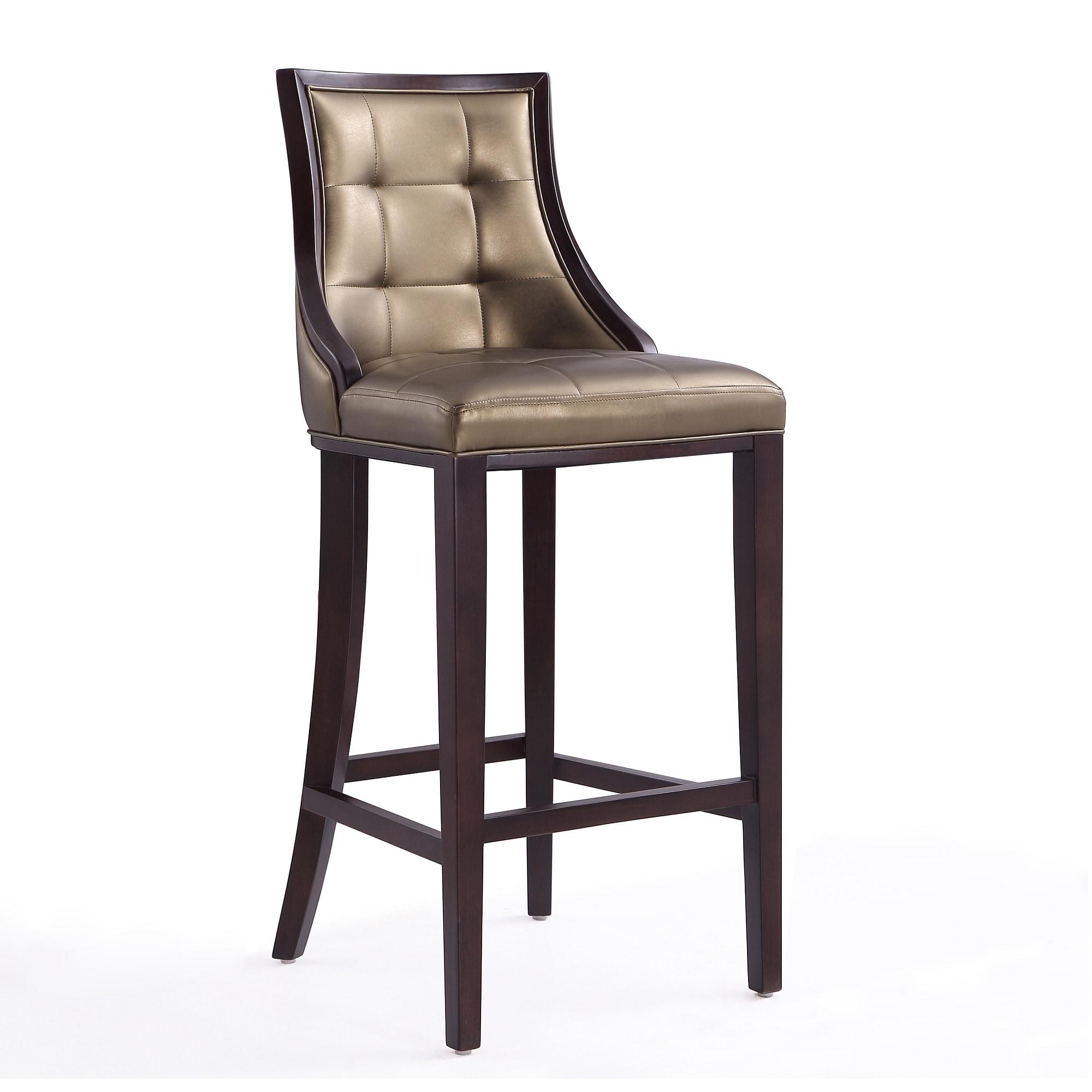 Set of 3 Fifth Avenue Upholstered Beech Wood Faux Leather Barstools Bronze - Manhattan Comfort: Laslo Modern Kitchen Island Seating