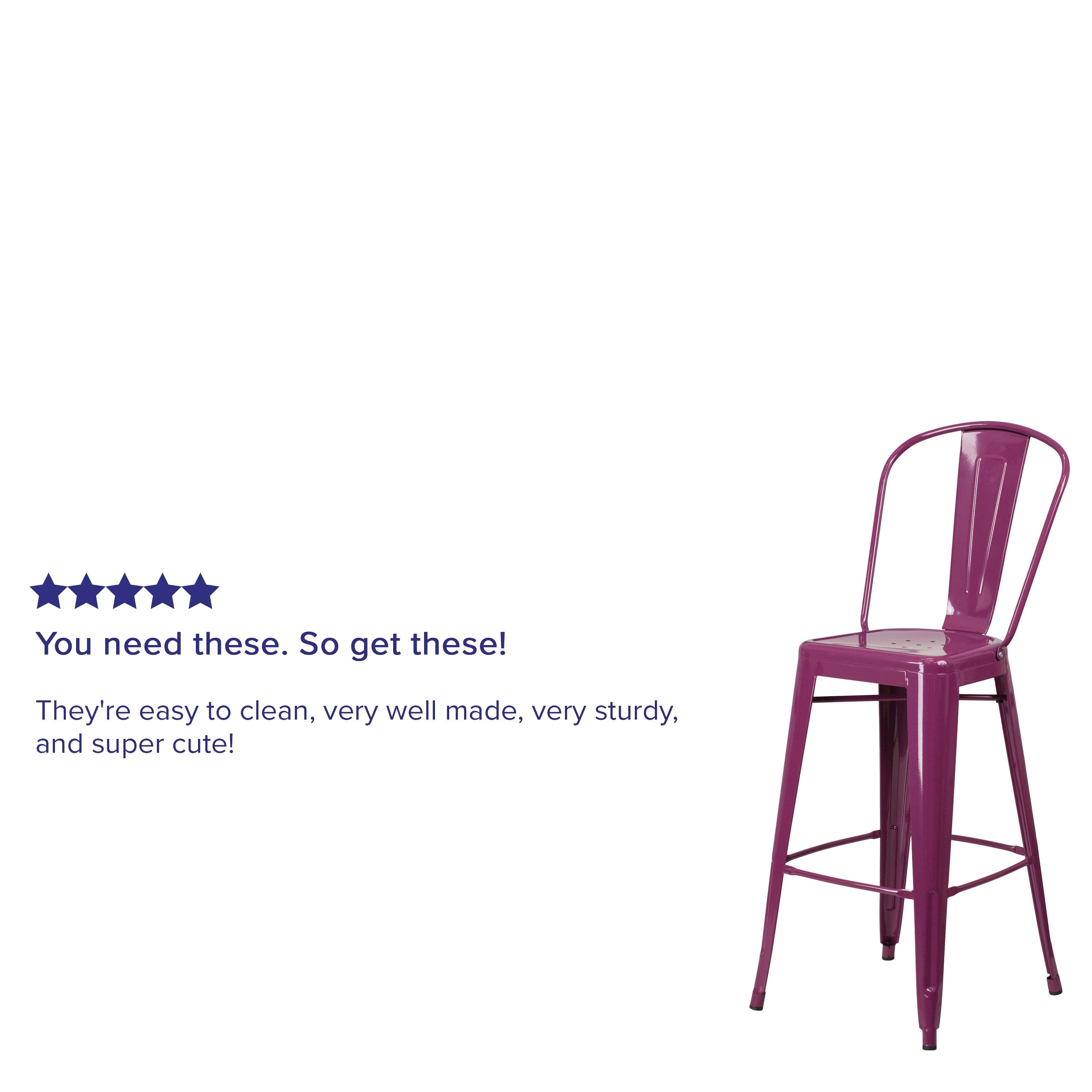 Flash Furniture Commercial Grade 30" High Purple Metal Indoor-Outdoor Barstool with Back