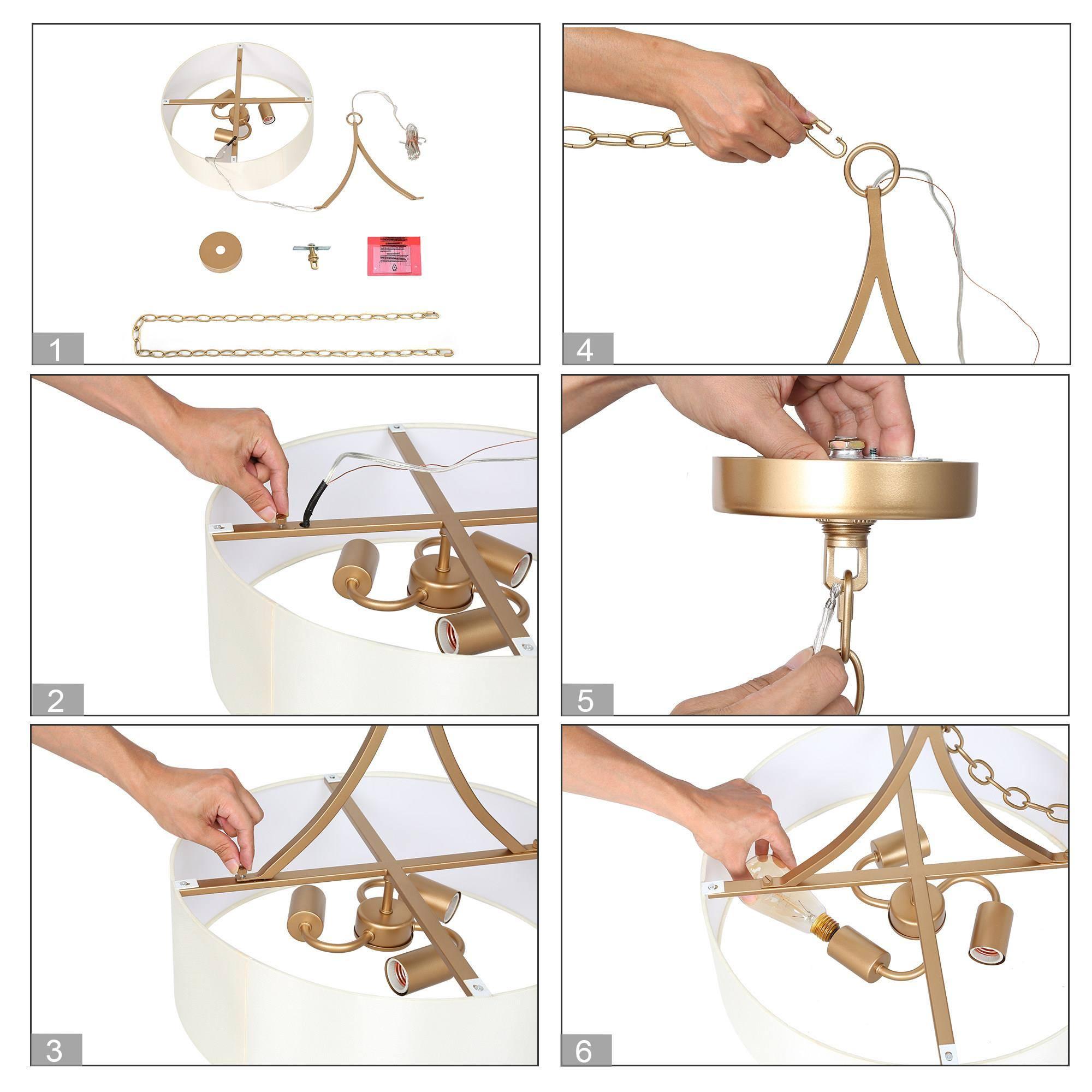 Zevni Modern 3-Light Dark Gold Farmhouse Chandelier, Classic Drum Pendant Light, Dining Room Island Pendant Hanging Light