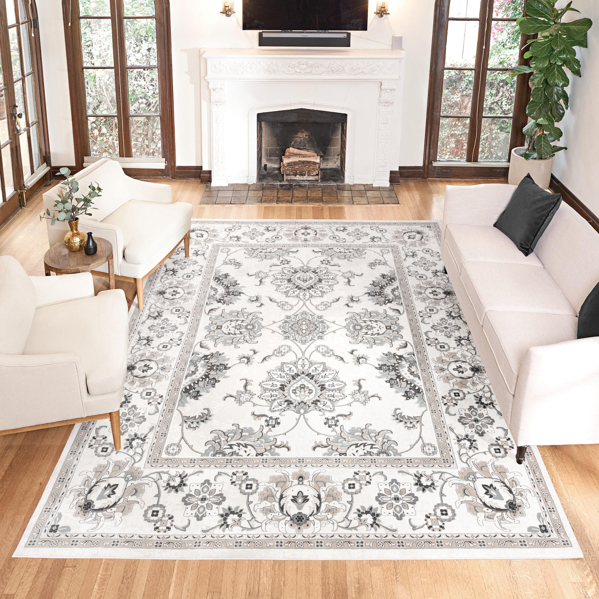 Majestic Moena Ivory/Gray Traditional Oriental Floral Border Area Rug