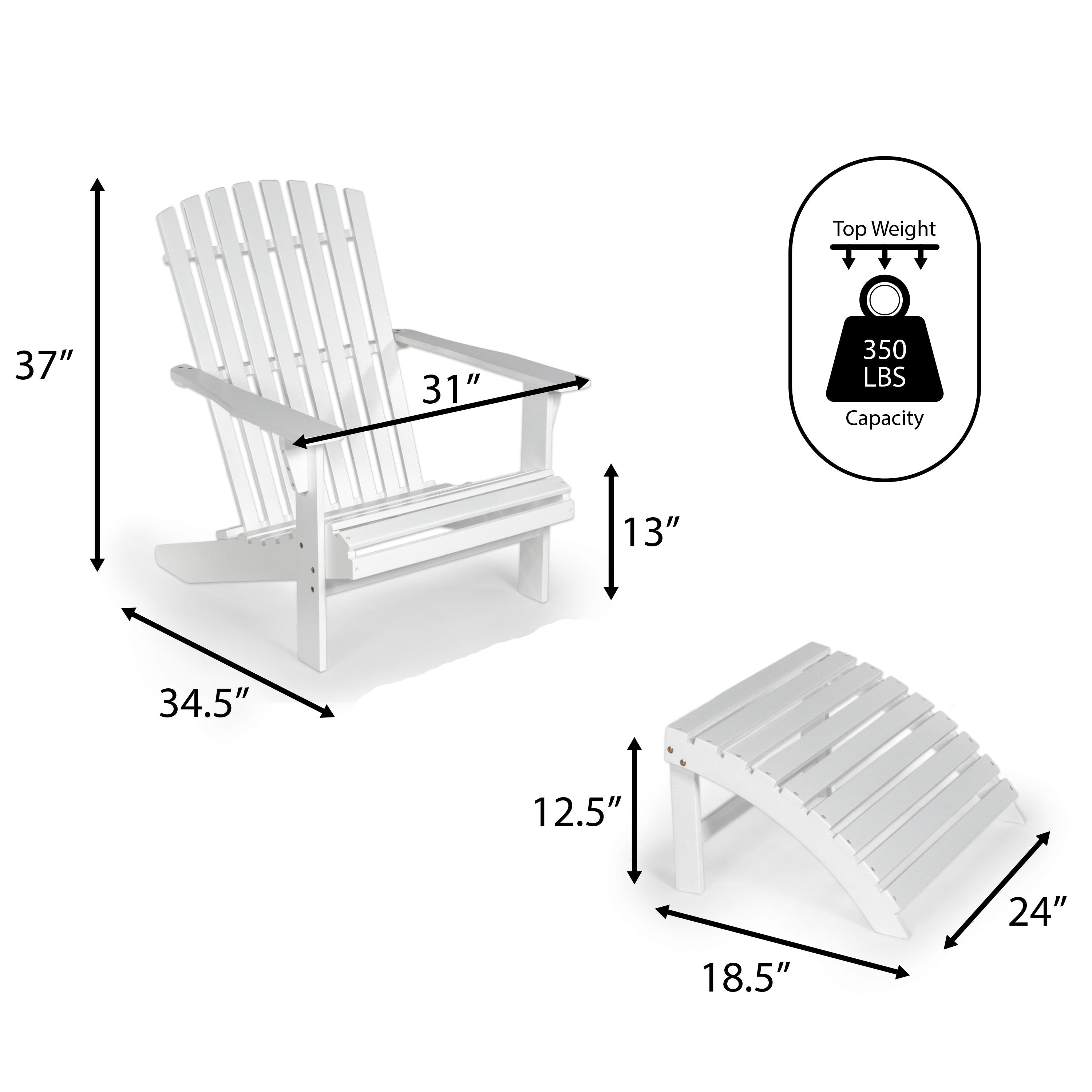 Saranac 2-Piece Traditional Rustic Acacia Wood Adirondack Chair with Detachable Ottoman, White - JONATHAN Y
