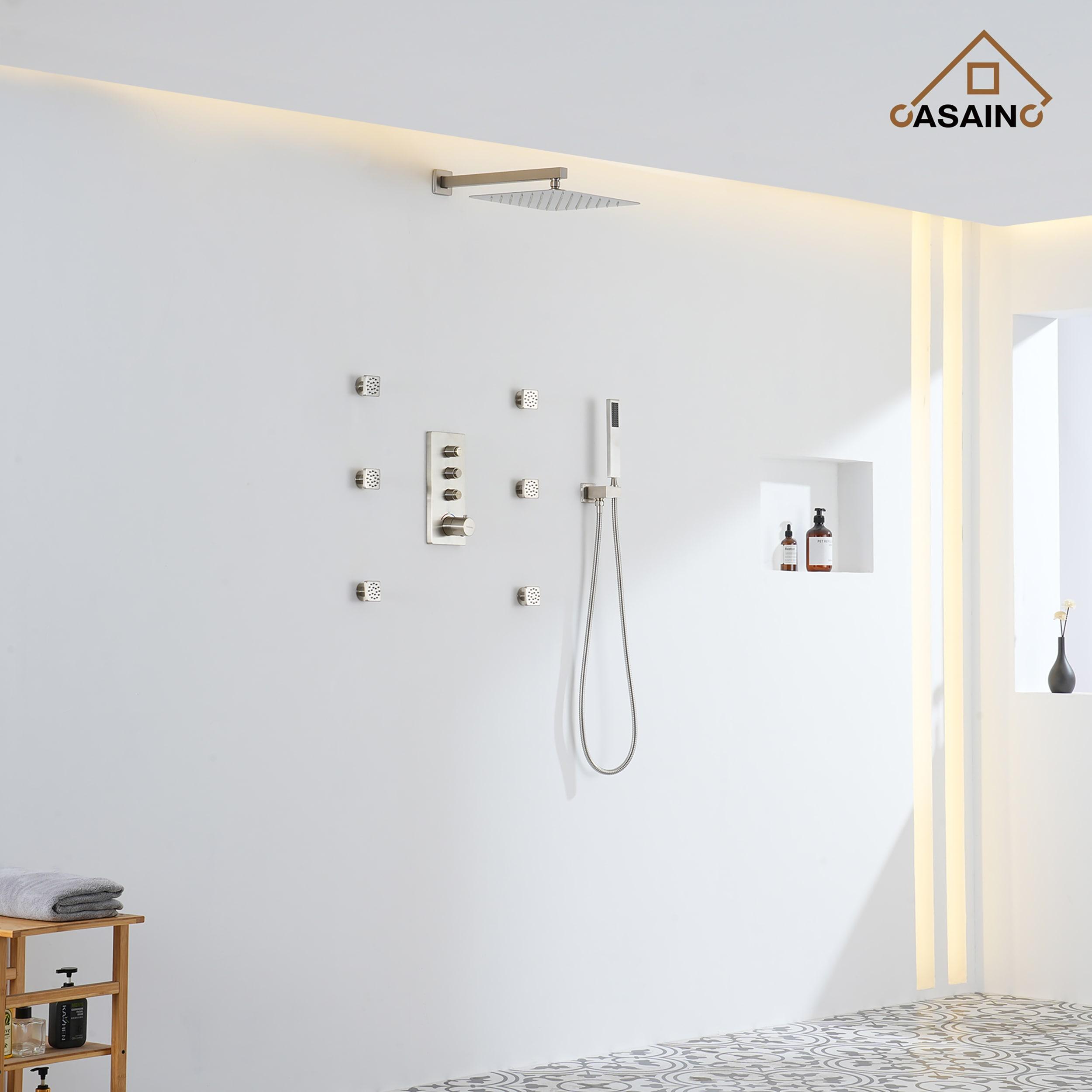 3 Functions 12 Inch Wall Mount Thermostatic Shower System with 6 Body Jets