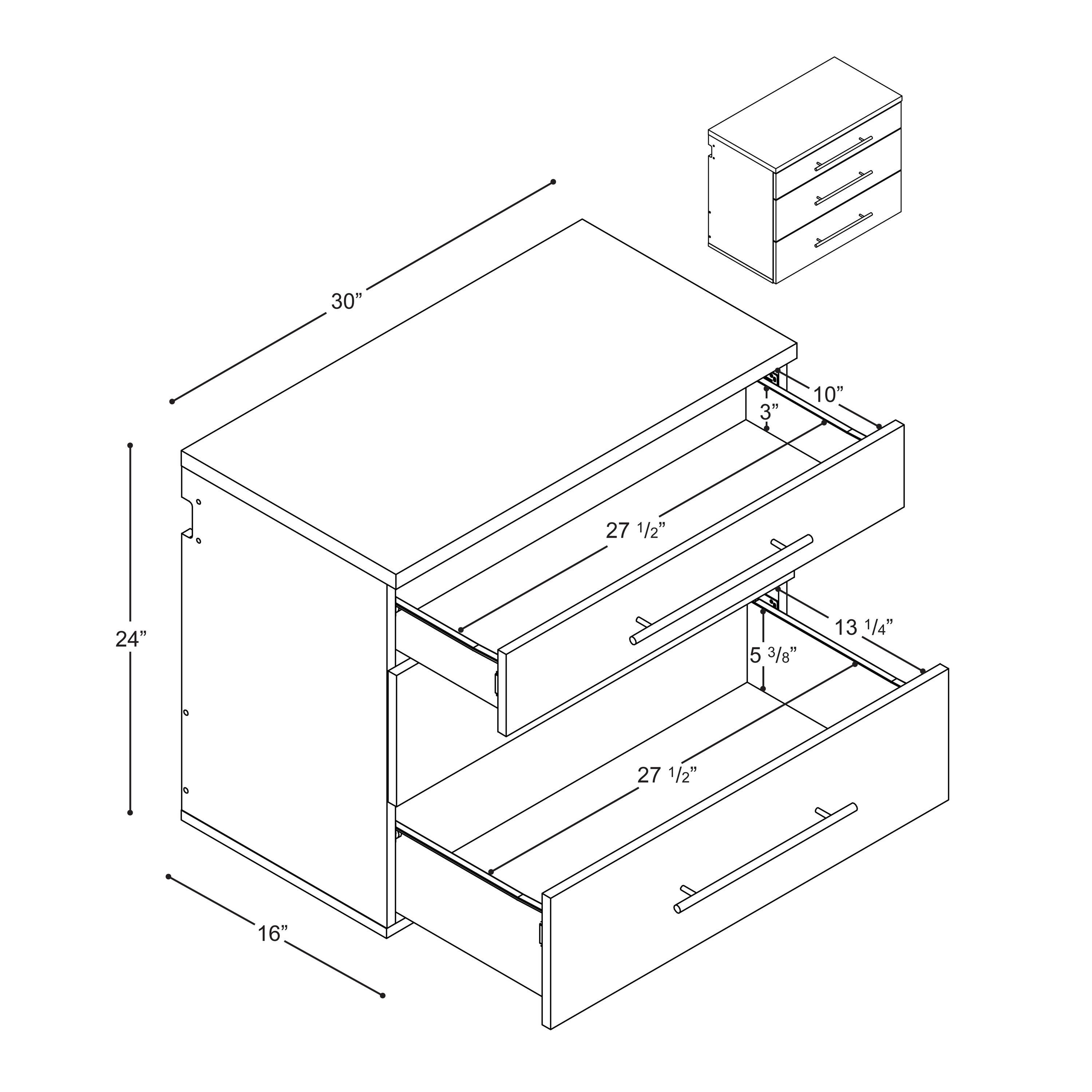 Hangups 3 Drawer Base Storage Cabinet White - Prepac: Wall Mounted, Laminated Wood, Office Workshop