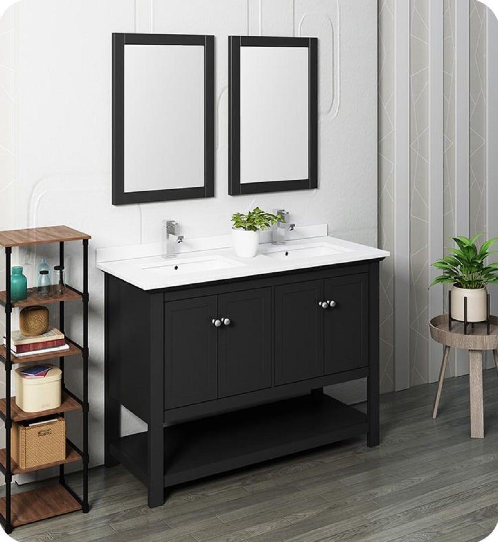 Fresca Manchester 48" Double Sinks Wood Bathroom Vanity with Mirrors in Black