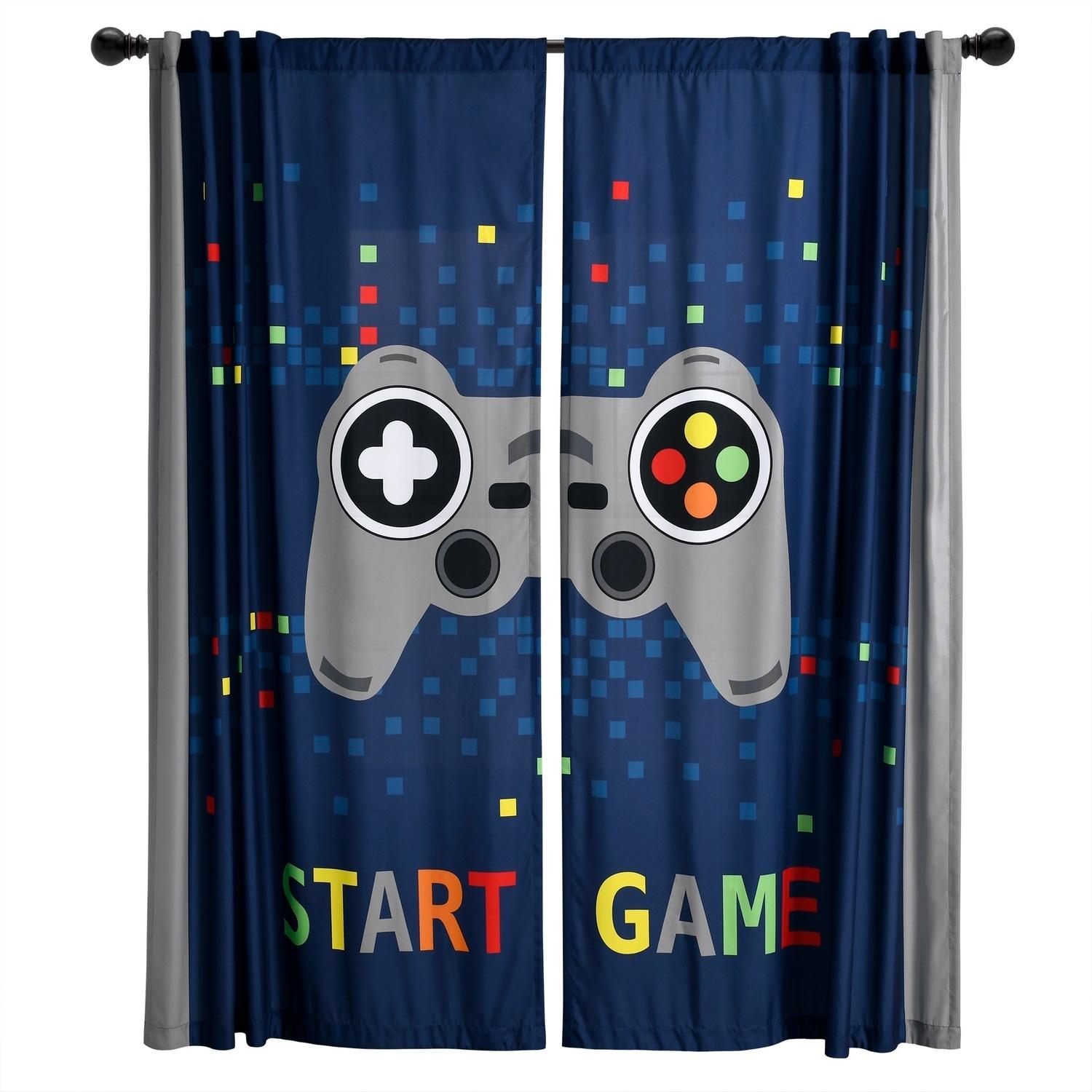 Lush Decor Video Games Window Curtain Panels Navy/Multi 52X84 Set (Set of 2)