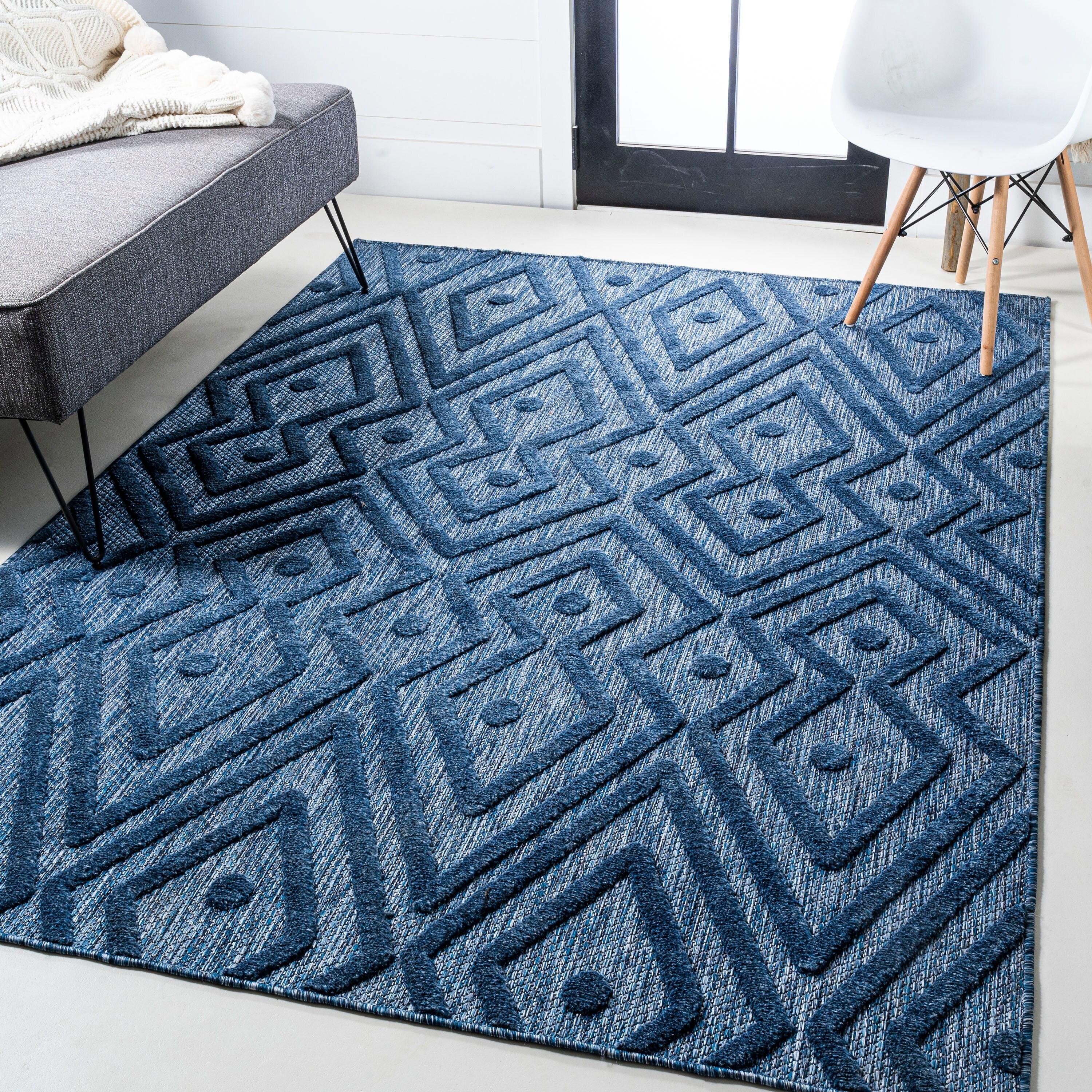 5'x8' Balansat Moroccan Diamond Indoor/Outdoor Area Rug, Navy - JONATHAN Y