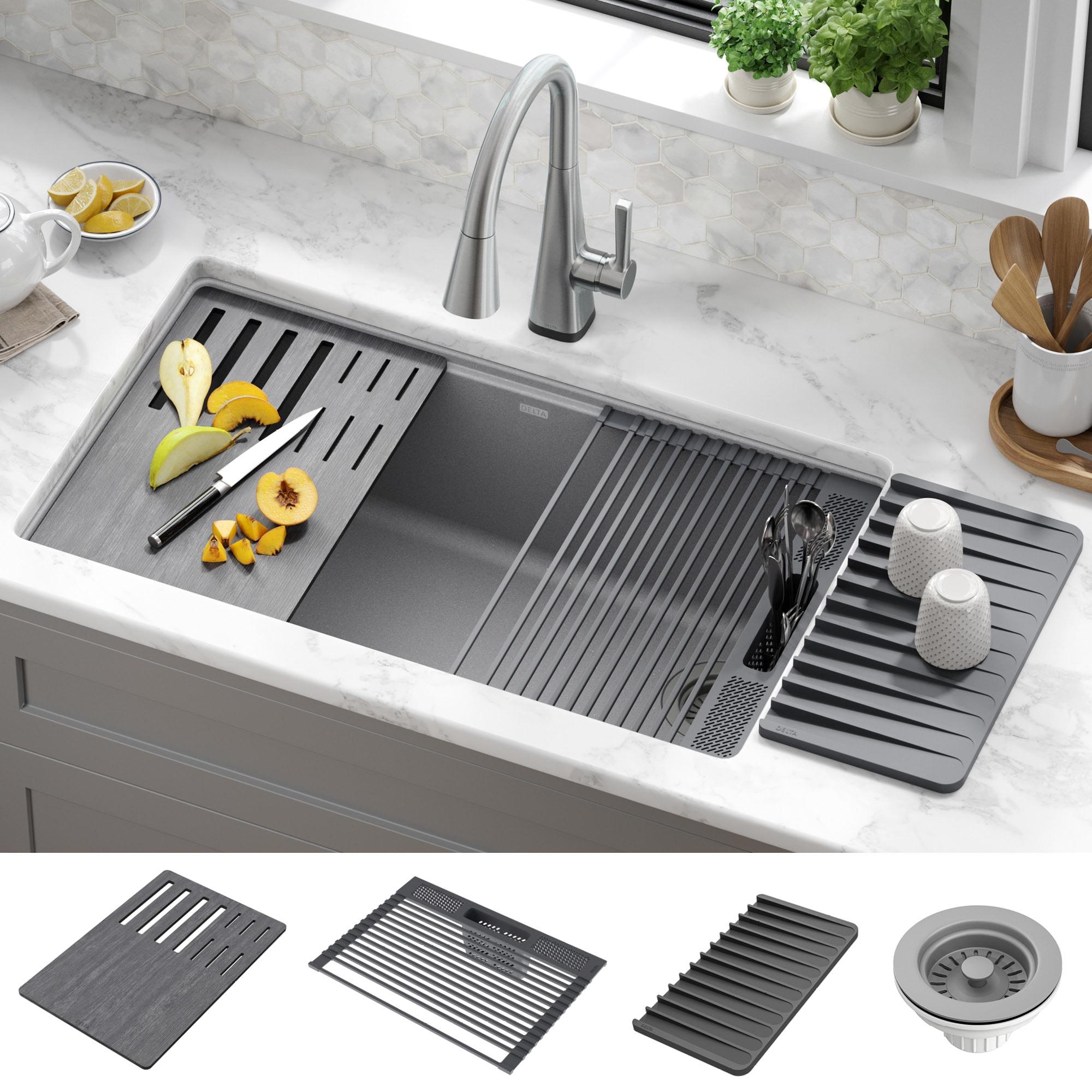 DELTA Everest™ 32" L Granite Composite Workstation Kitchen Sink Undermount Single Bowl with WorkFlow™ Ledge