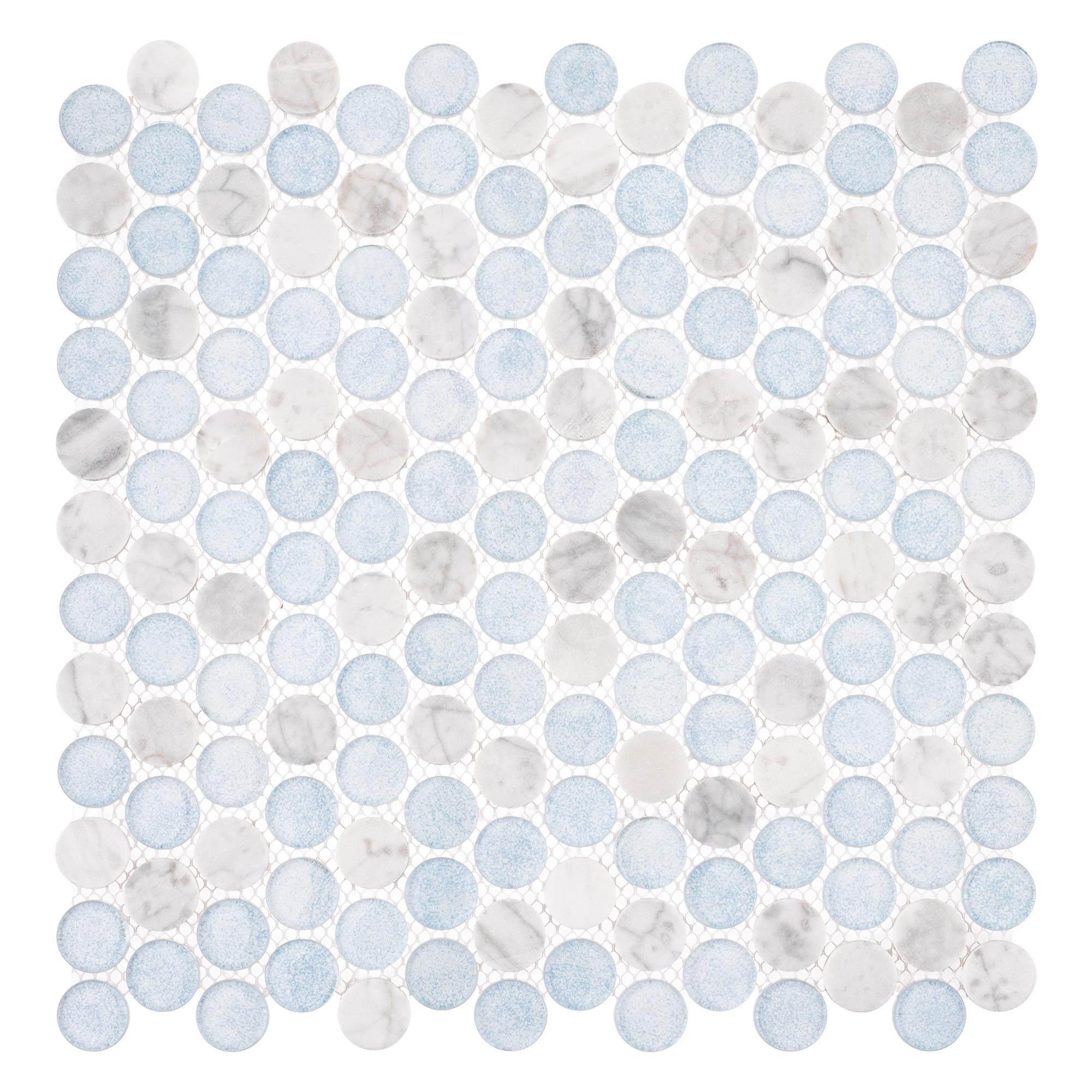 Space 3/4" Penny Round Glass & Natural Stone Mosaic Kitchen Backsplash, Bathroom, Shower, Wall and Floor Tile