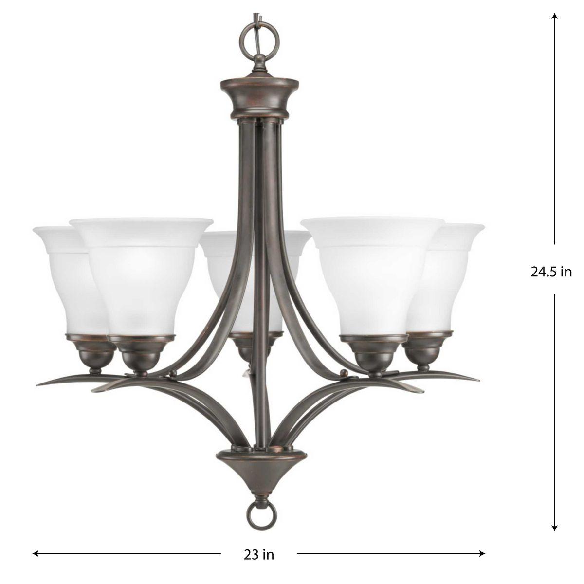 Progress Lighting Trinity 5-Light Chandelier, Steel, Antique Bronze, Etched Glass Shades