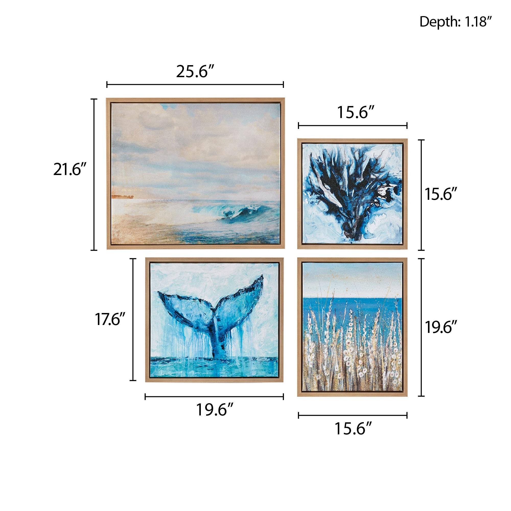 Madison Park (Set of 4) Seascape Gel Coat Framed Canvas Set Blue: Coastal Art, Oceanic Scenes & Nature Decor