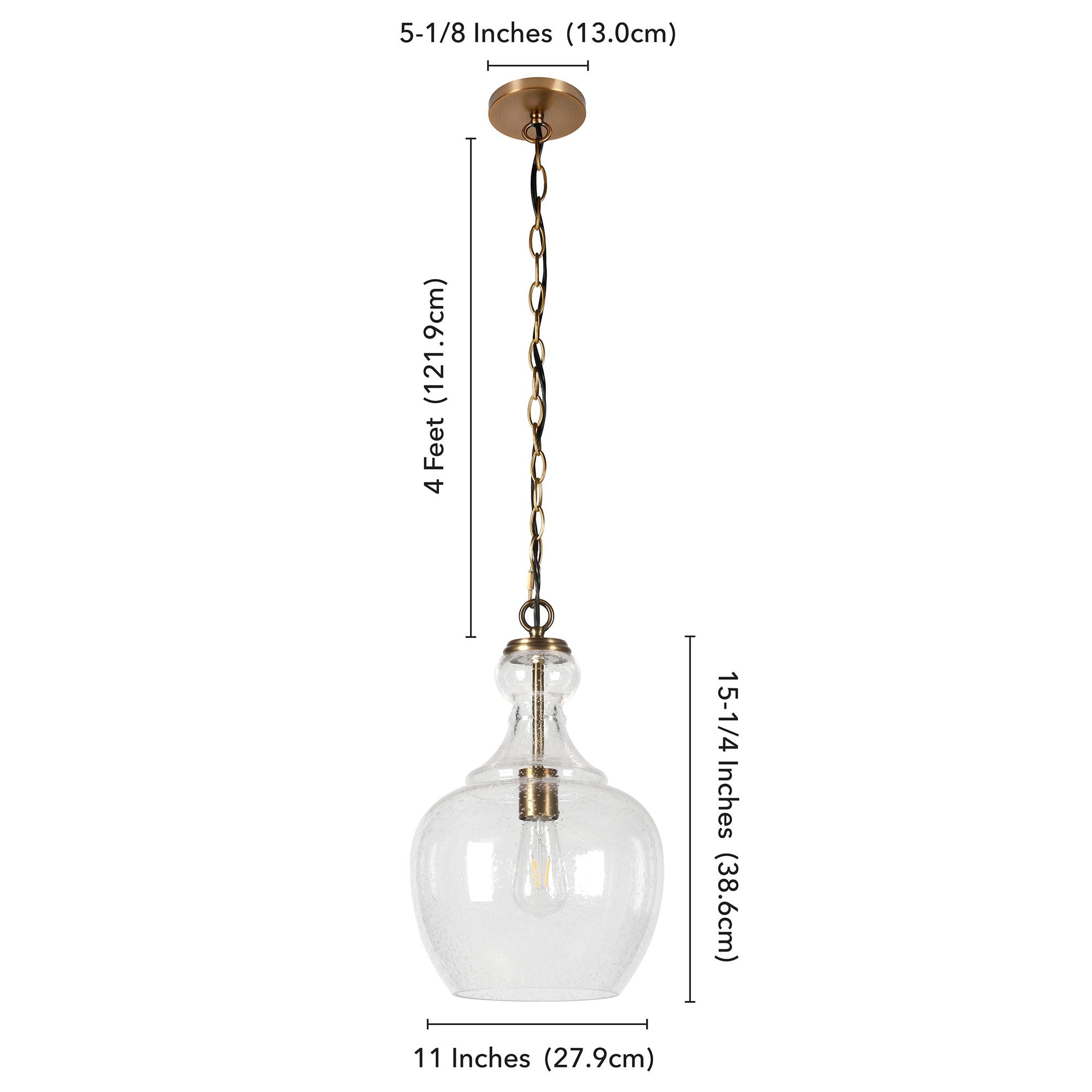 Henn&Hart 11" Wide Pendant with Glass Shade in Brass/Seeded, Pendant, Flush Mount Ceiling Light Fixture for Kitchen, Living Room