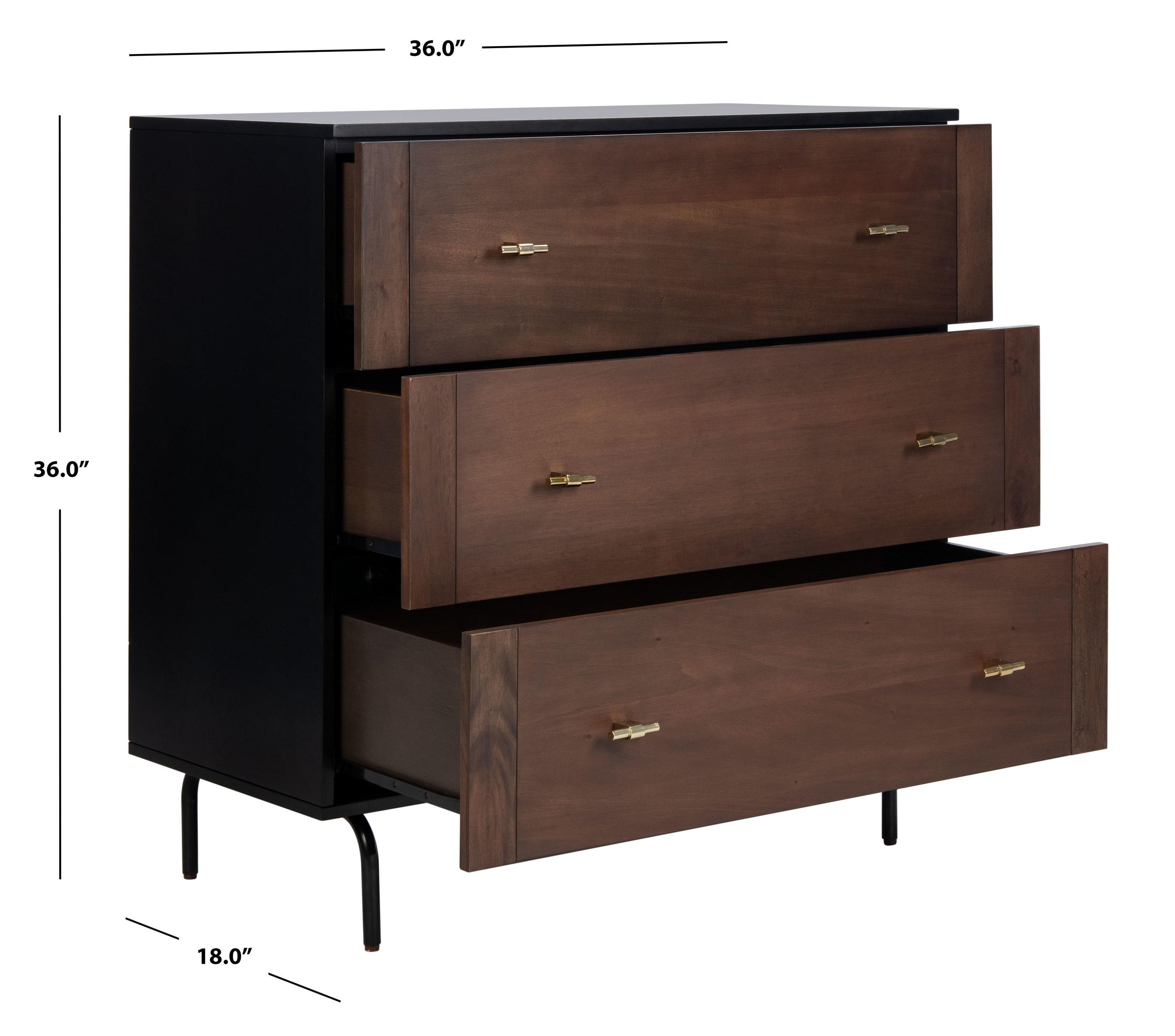 Genevieve 3 Drawer Dresser - Walnut/Black/Gold - Safavieh