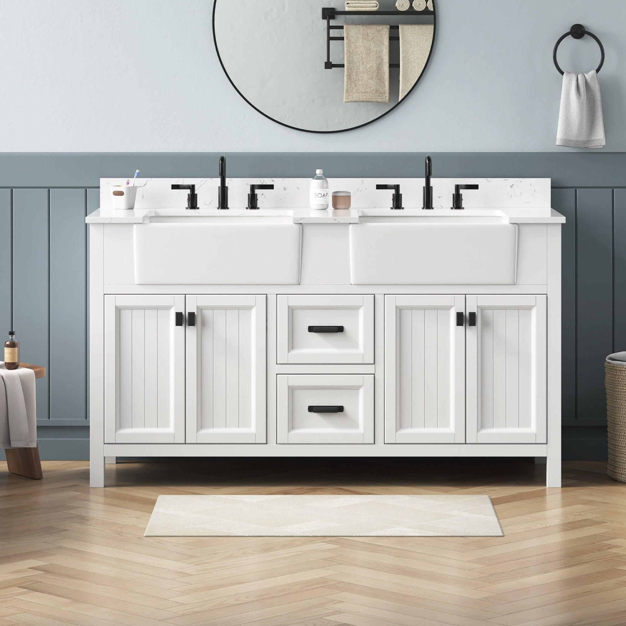 Richfield 60-inch White Painted Freestanding Double Sink Bathroom Vanity
