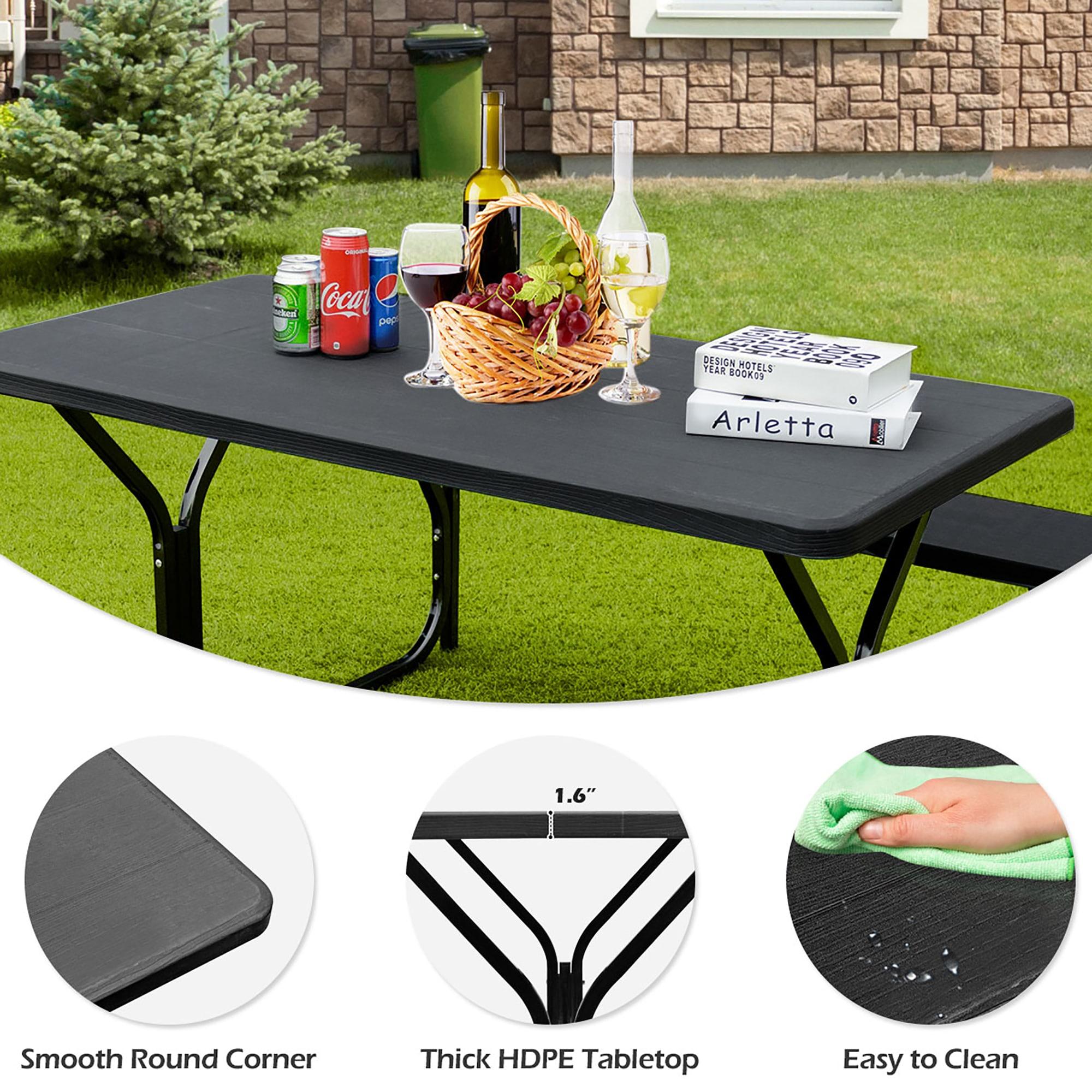 Costway Picnic Table Bench Set Outdoor Backyard Iron Patio Garden Party Dining All Weather Black