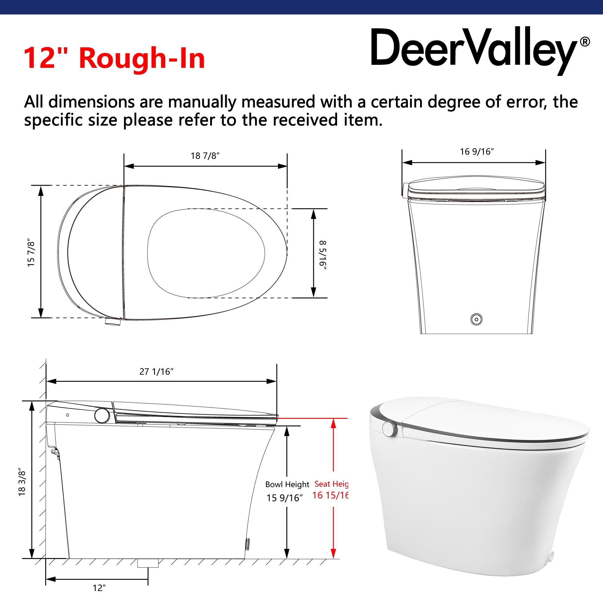 Smart Toilet with Quiet-Closed Heated Seat, Foot Kick/Off-seat/Blackout/Remote Flush, Bidet Elongated Toilet with Tankless, Gentle Night light, Remote Control, Advanced