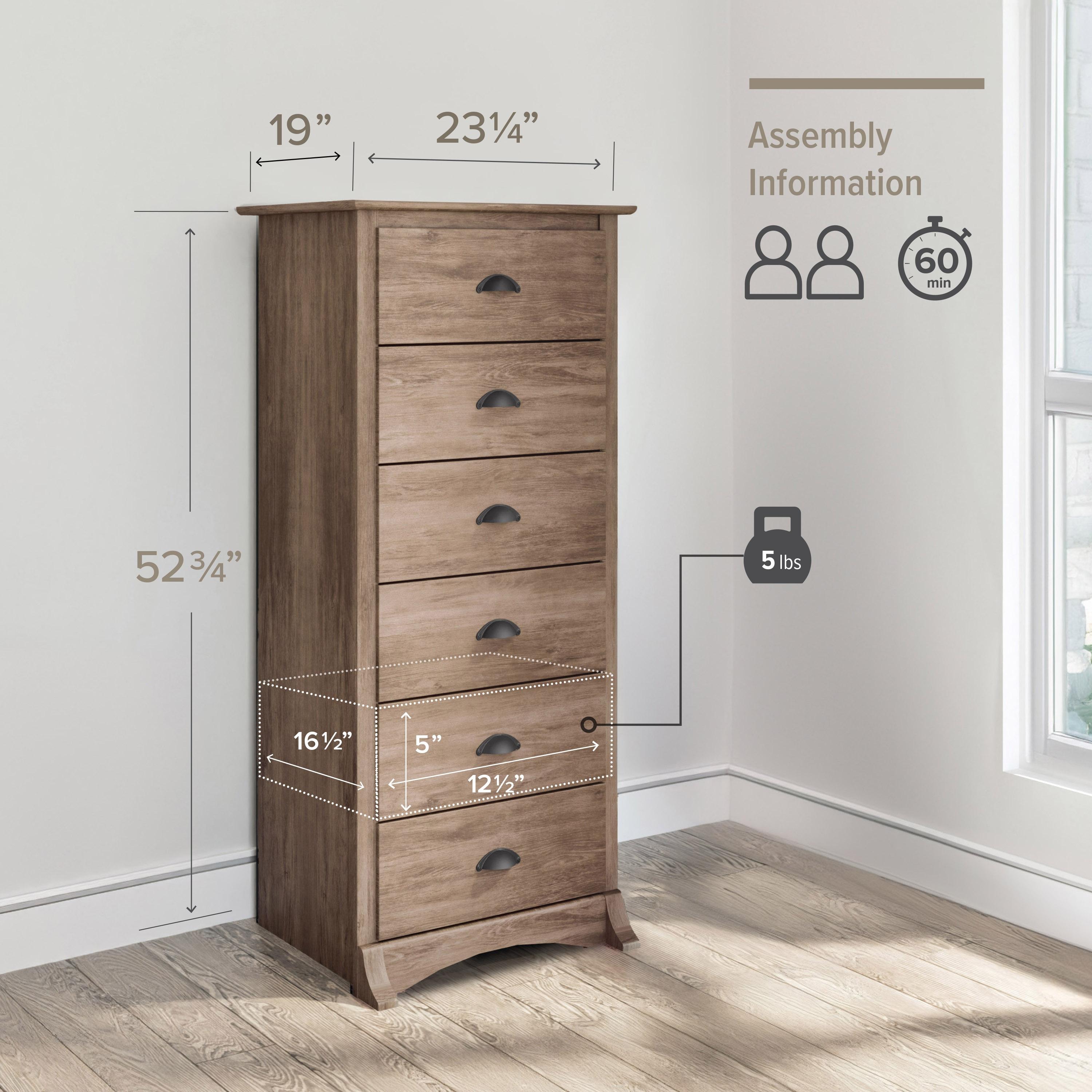 Tall 6 Drawer Chest Drifted Gray - Prepac: Space-Saving Bedroom Storage Furniture