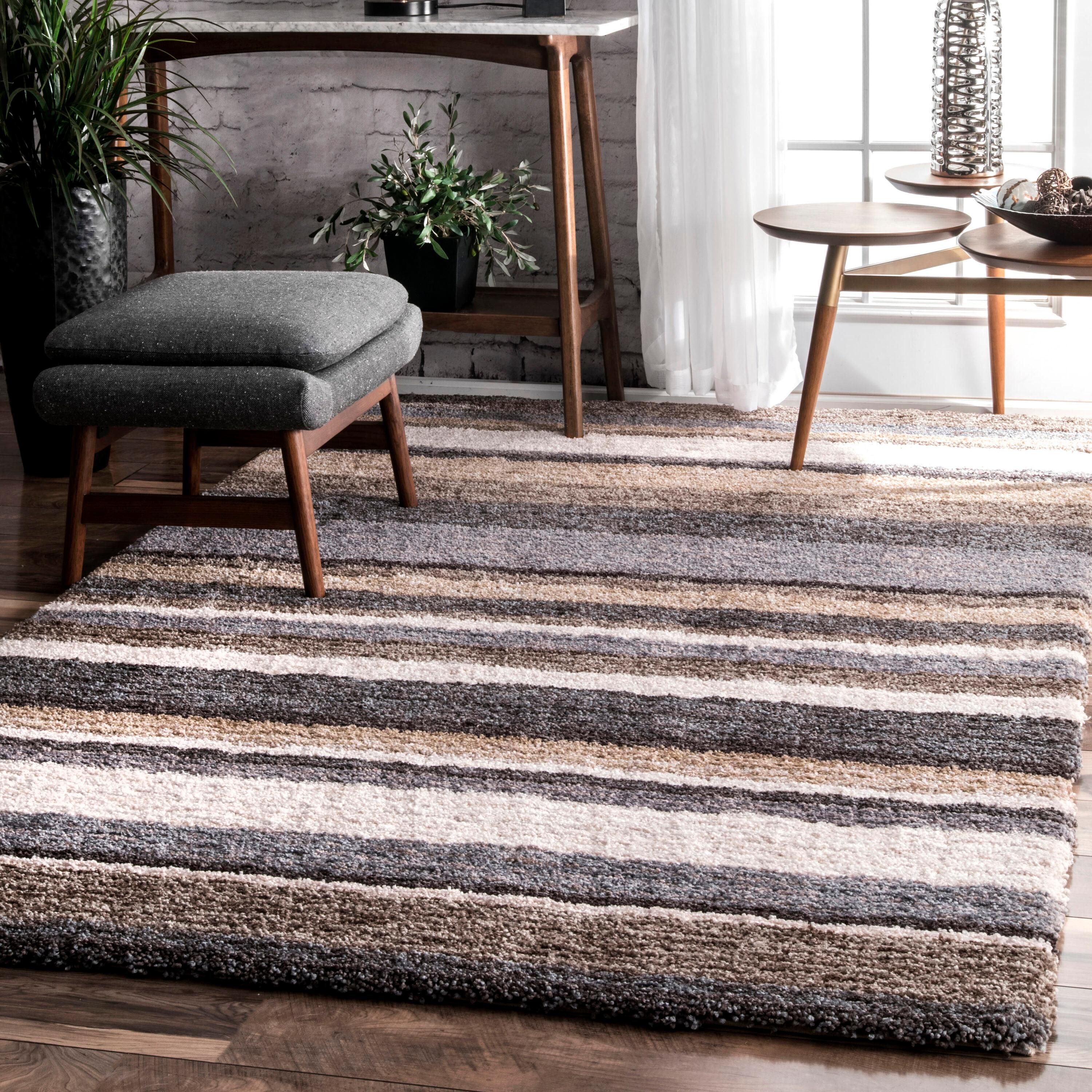 Nuloom Drey Striped 5x8 Shag Area Rug for Living Room Bedroom Dining Room Nursery, Beige Multicolor/Brown