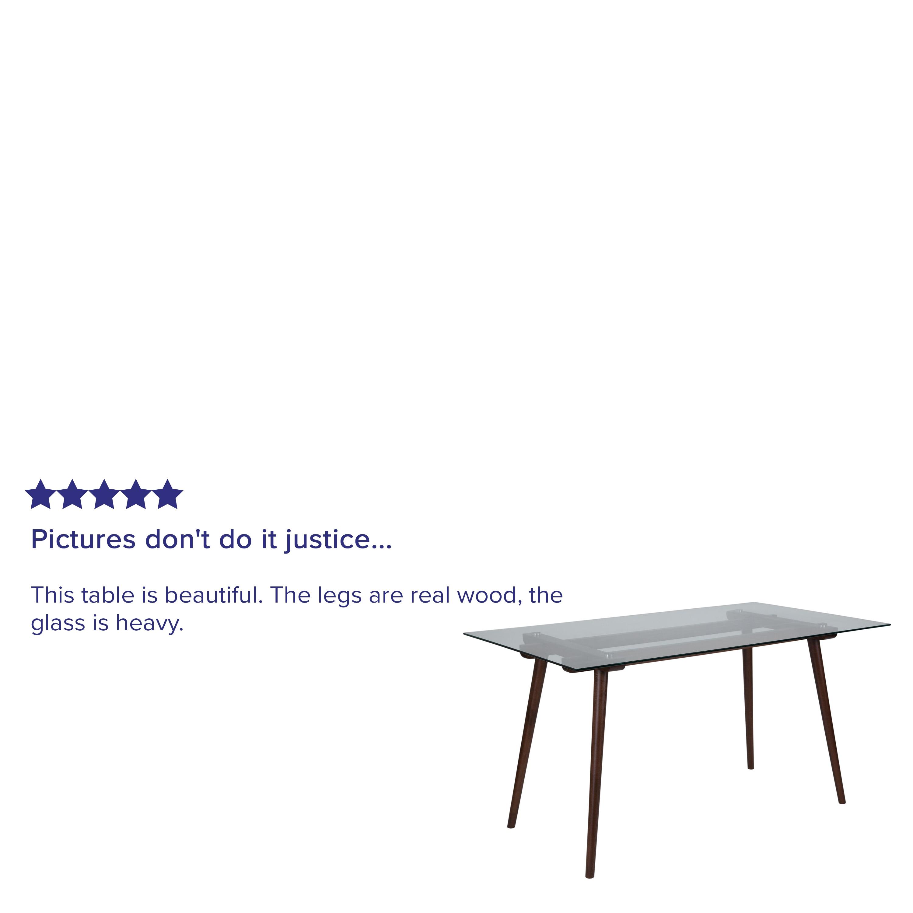 Flash Furniture Meriden 31.5" x 55" Rectangular Solid Walnut Wood Table with Clear Glass Top