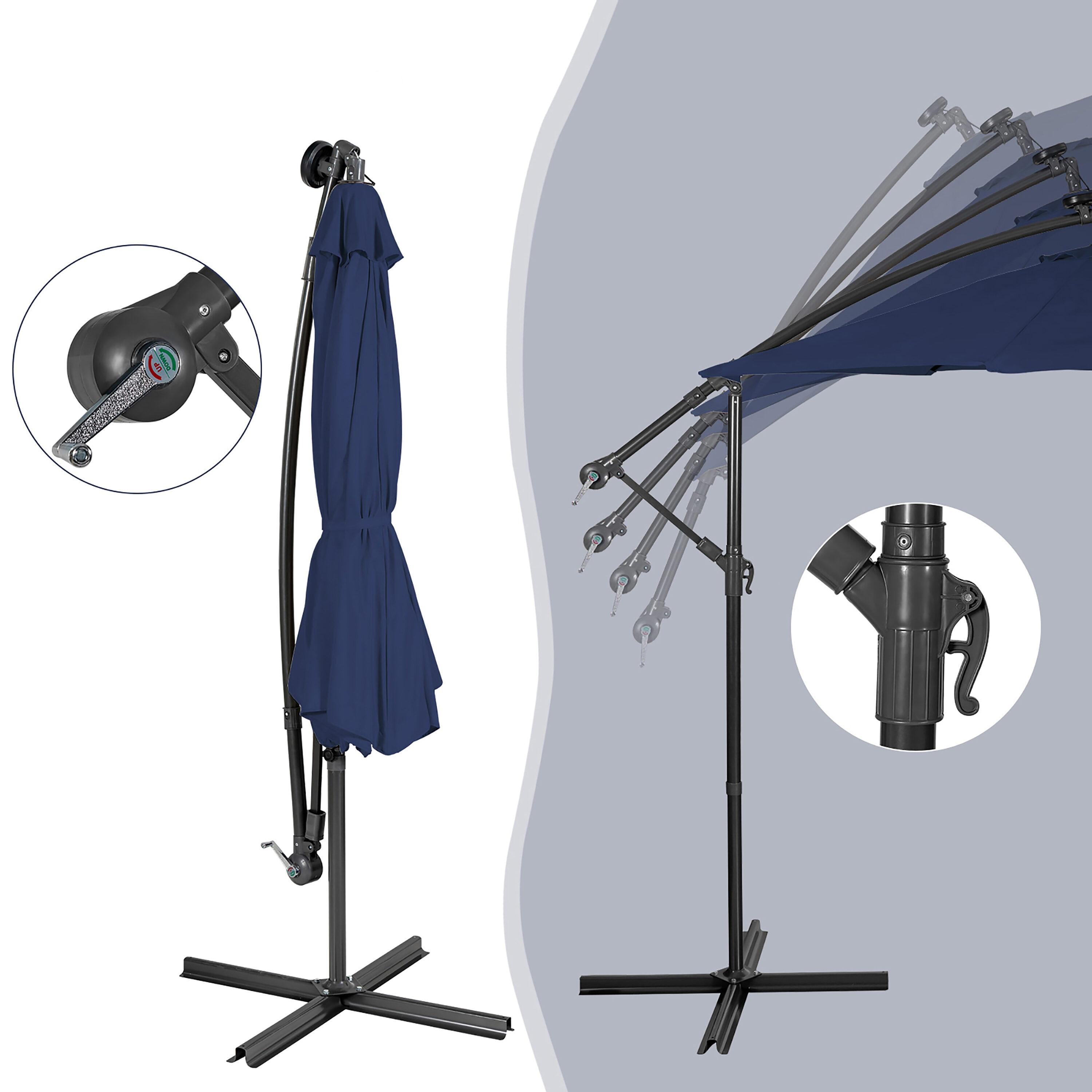 Resenkos 10 Feet Patio Solar Powered Cantilever Umbrella with Tilting System-Navy, Patio Offset Umbrella with Easy Tilt Adjustment, Outdoor Hanging Umbrella, Sunshade Umbrella Canopy