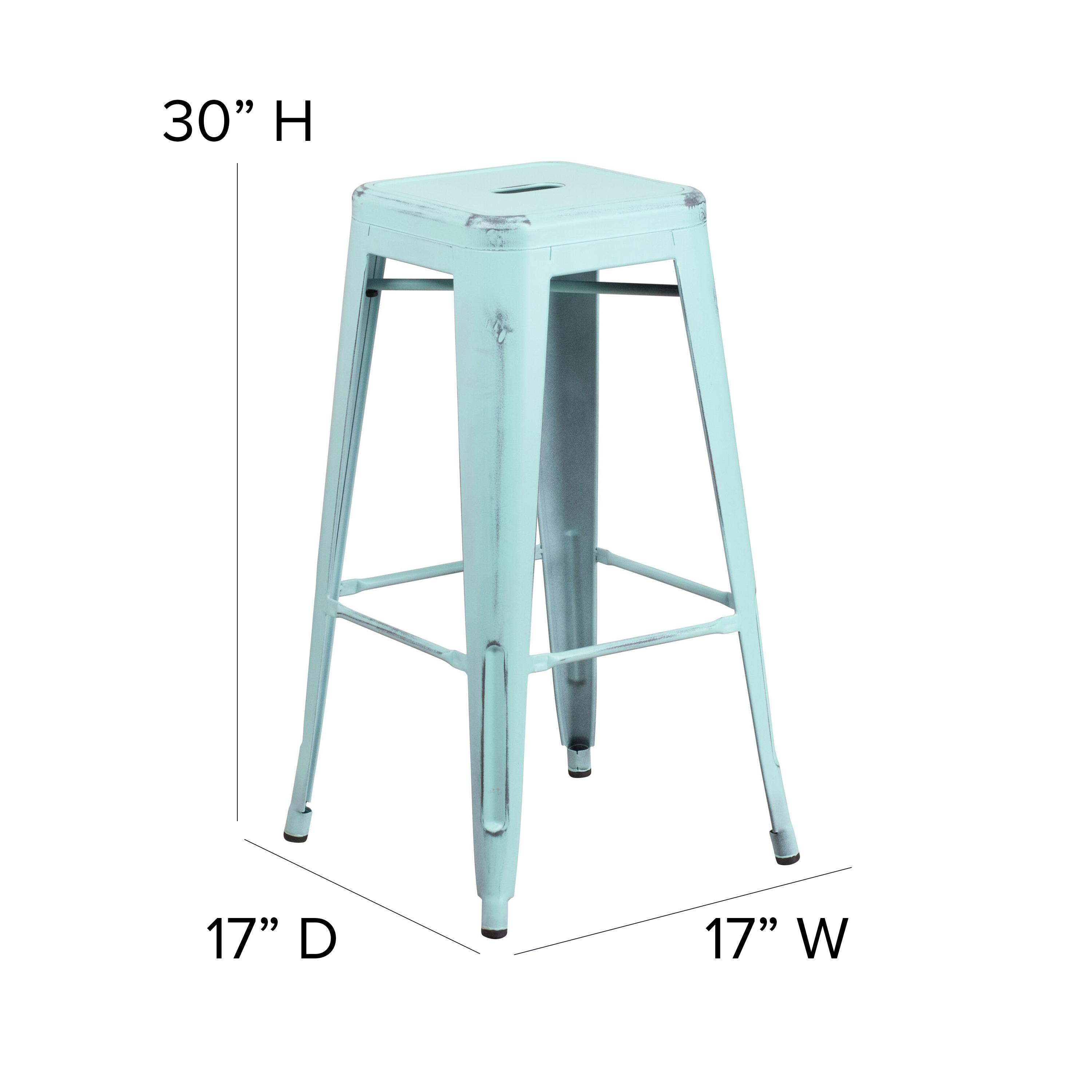 Flash Furniture Commercial Grade 30" High Backless Distressed Green-Blue Metal Indoor-Outdoor Barstool