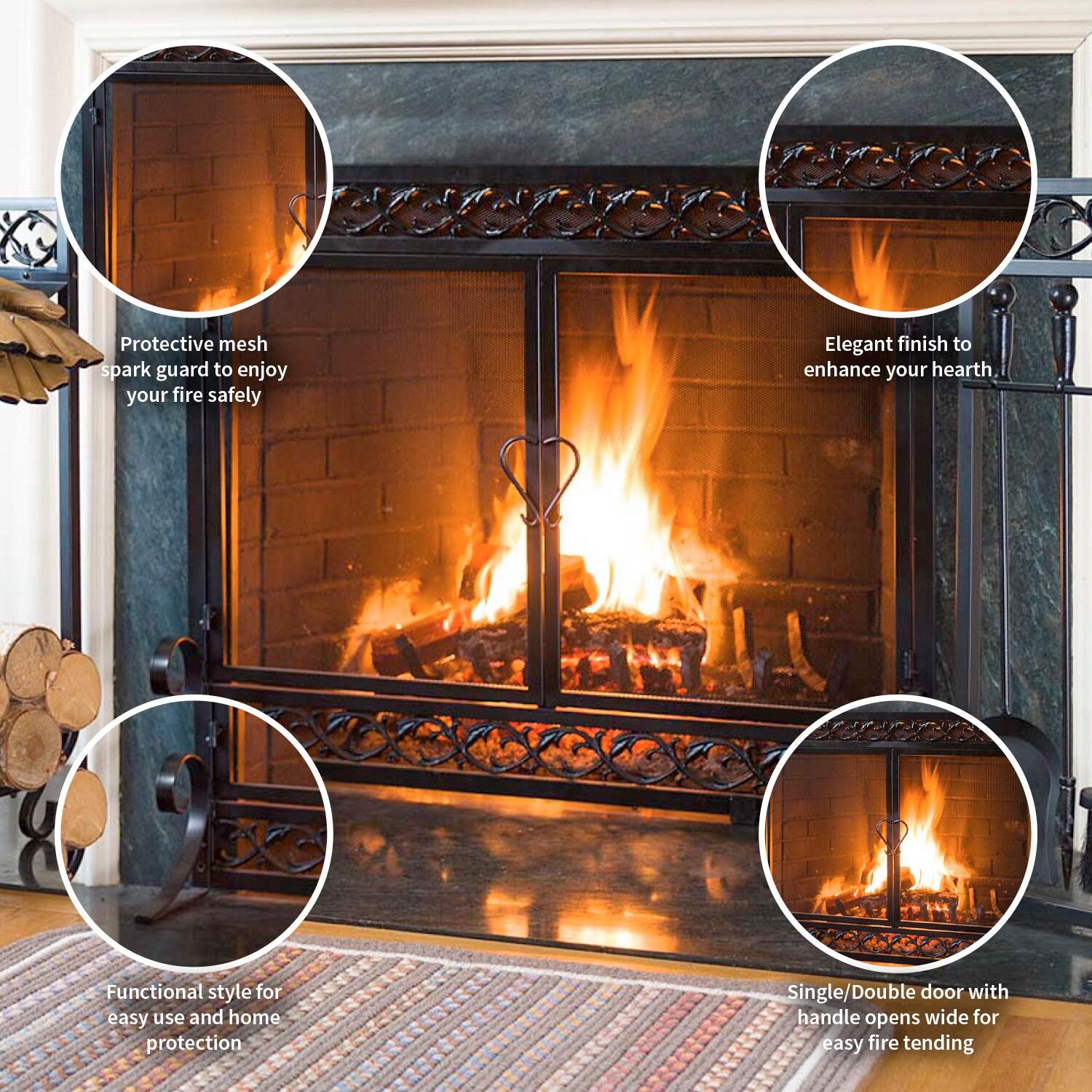 Plow Chimenea de Volutas de Hierro Fundido Gran & Hearth con Puertas, en Negro