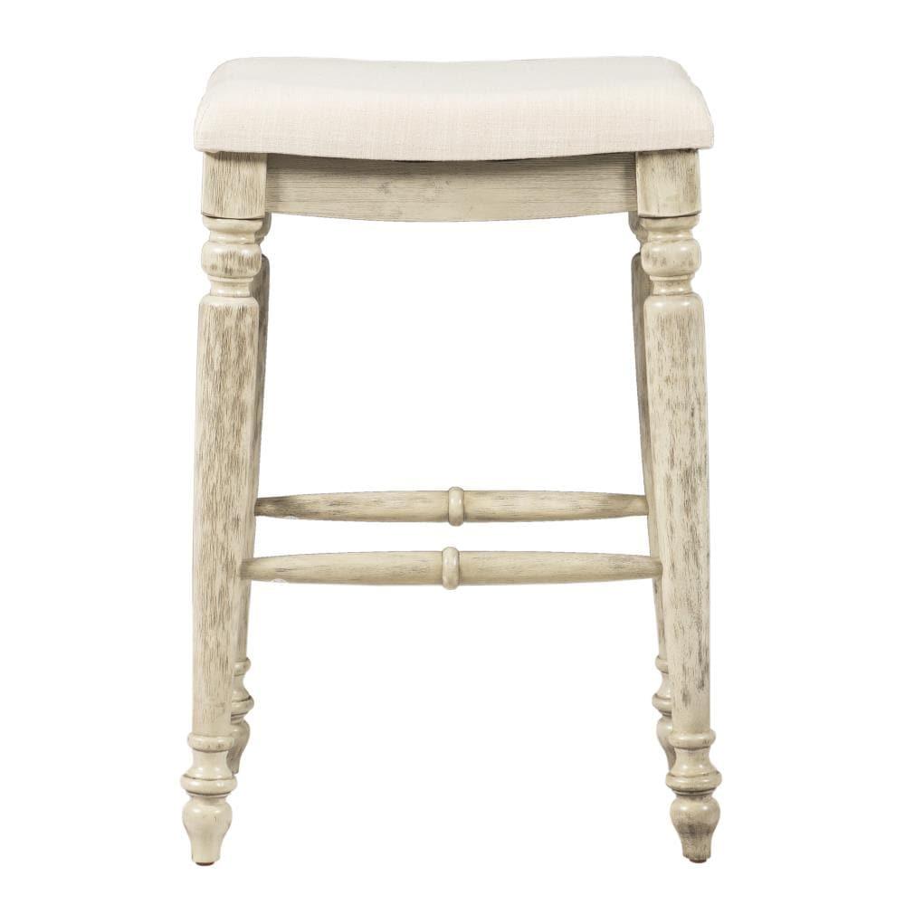 Marino Backless Padded Seat Barstool Wood White Wash - Linon: 30" Height, Linen Upholstery, Rubberwood