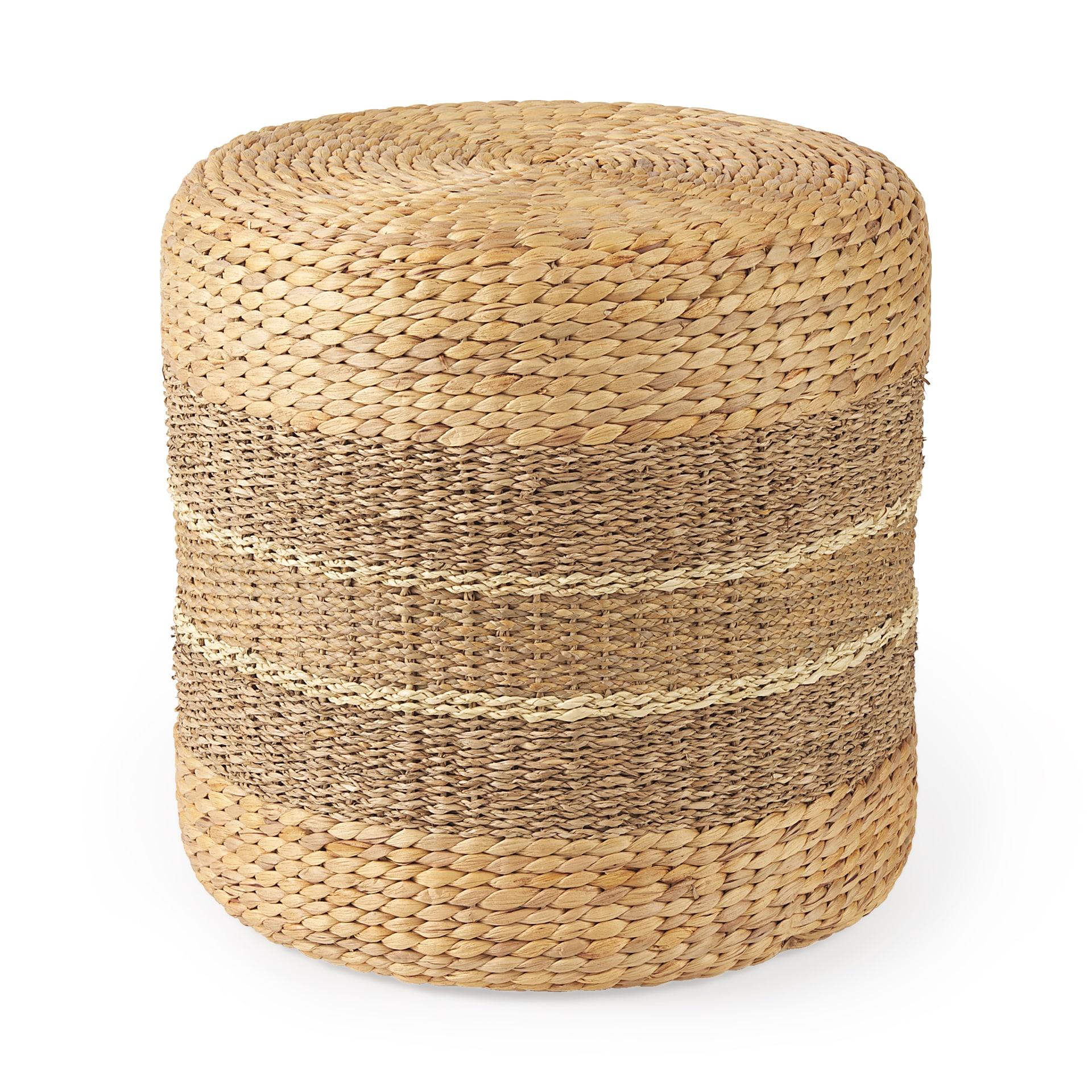 QueelQuest Decor Round Pouf Ottoman Single Strand Paper Rope Pouf Footrest, Foot Stool, for Bed Room Living | Room | Accent Seat (Brown Paper Rope