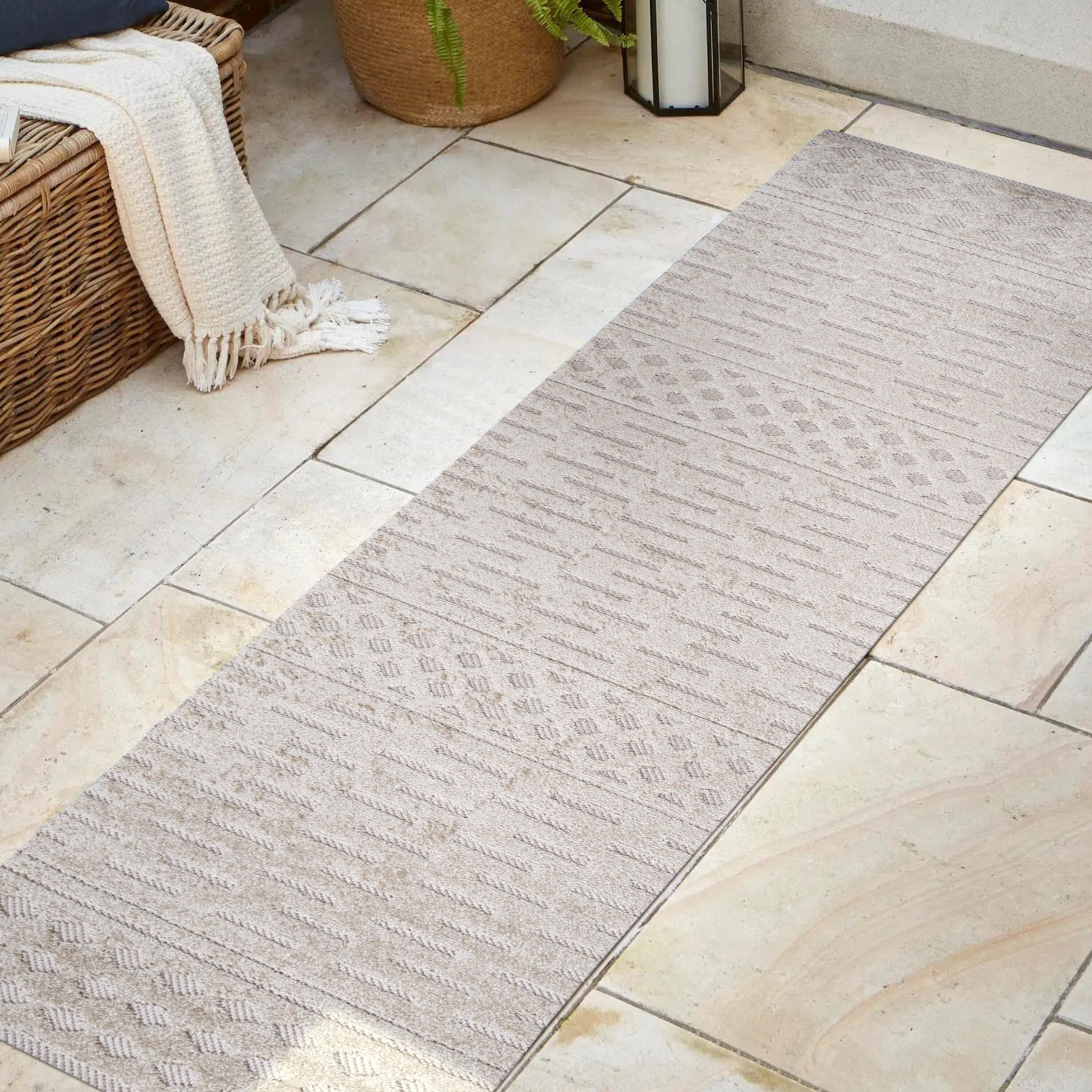 2'x8' Xlendi High-Low Pile Moroccan Geometric Indoor/Outdoor Runner Rug, Beige - JONATHAN Y