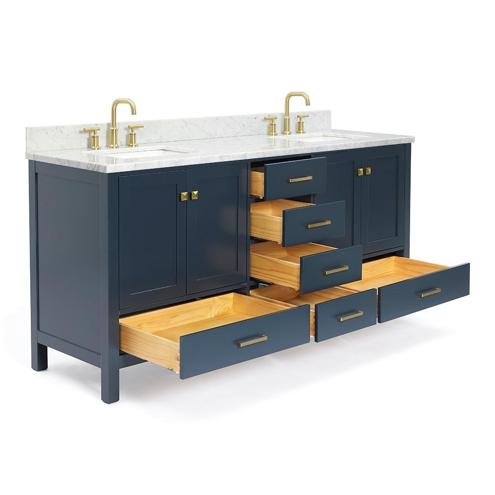 Ariel Cambridge 73 Inch Bathroom Vanity With Italian Carrara Marble Countertop 0.75 inch In Oak