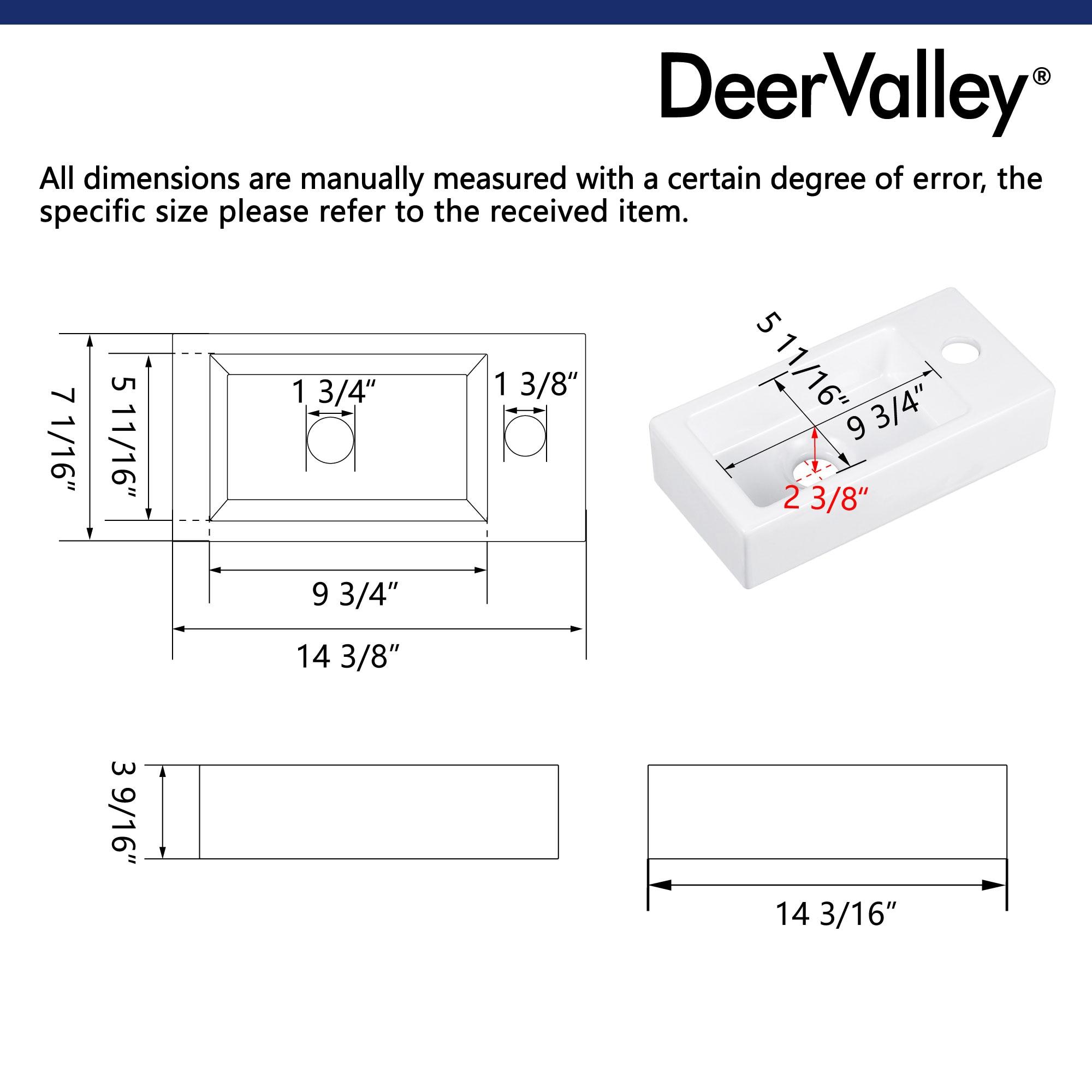 DeerValley DV-1V081R White Ceramic Rectangular 7'' Wall Mount Bathroom Sink