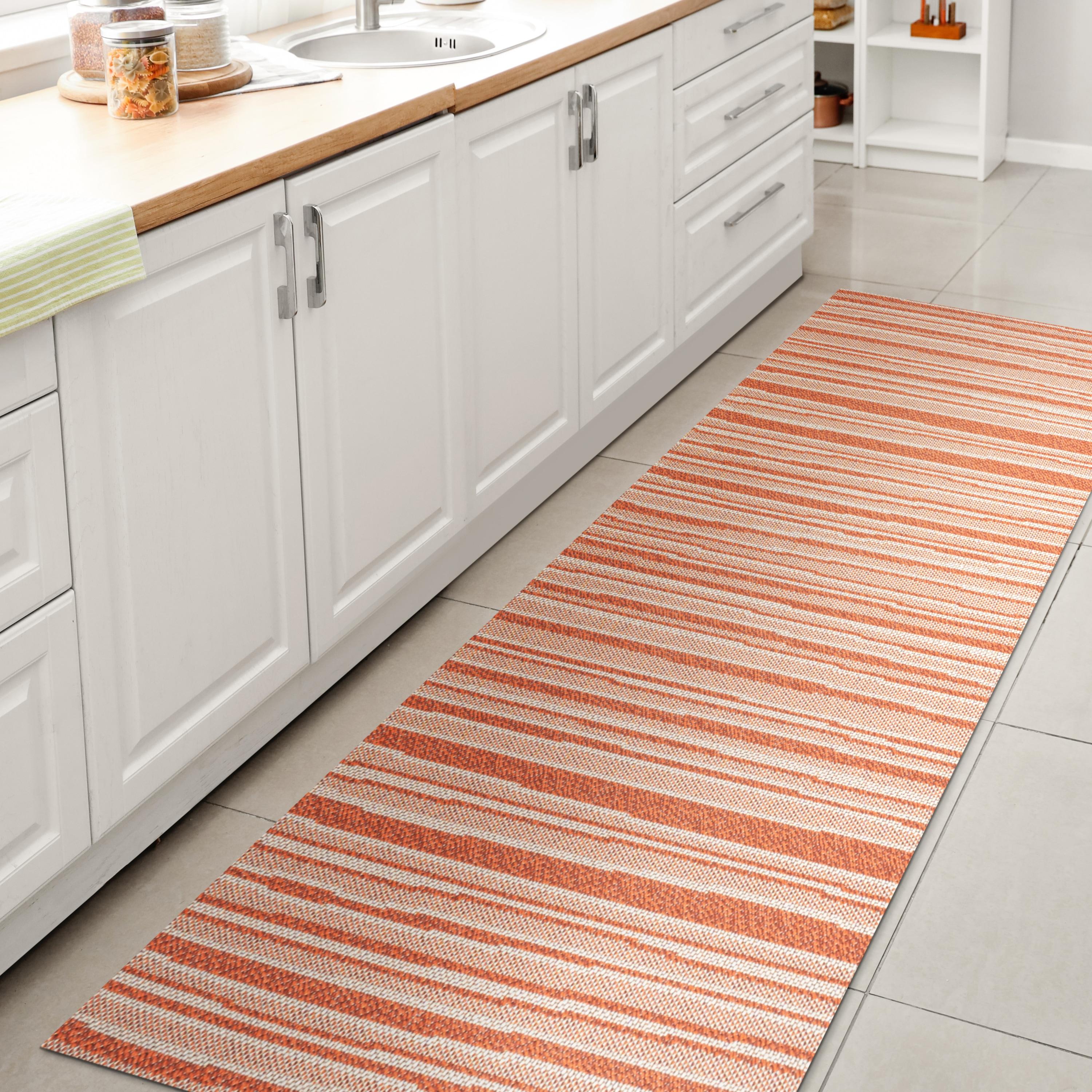 2' x 8' Castara Wavy Stripe Modern Indoor/Outdoor Runner Rug, Orange/Cream - JONATHAN Y