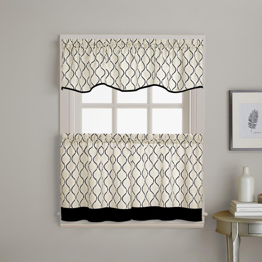 CHF Morocco Polyester Light Filtering Rod Pocket Curtain Tier Pair, Black, 58"x36", Adult