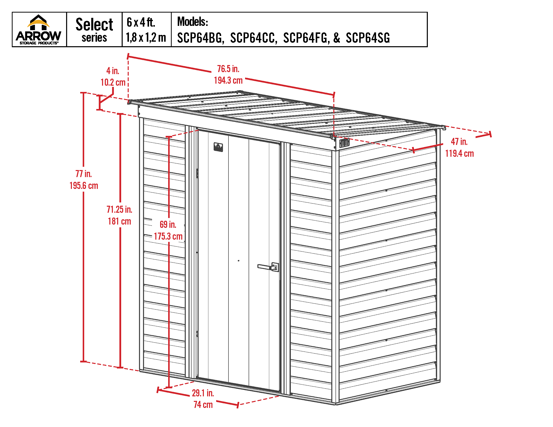 Arrow 6 ft. W x 4 ft. D Steel Horizontal Storage Shed