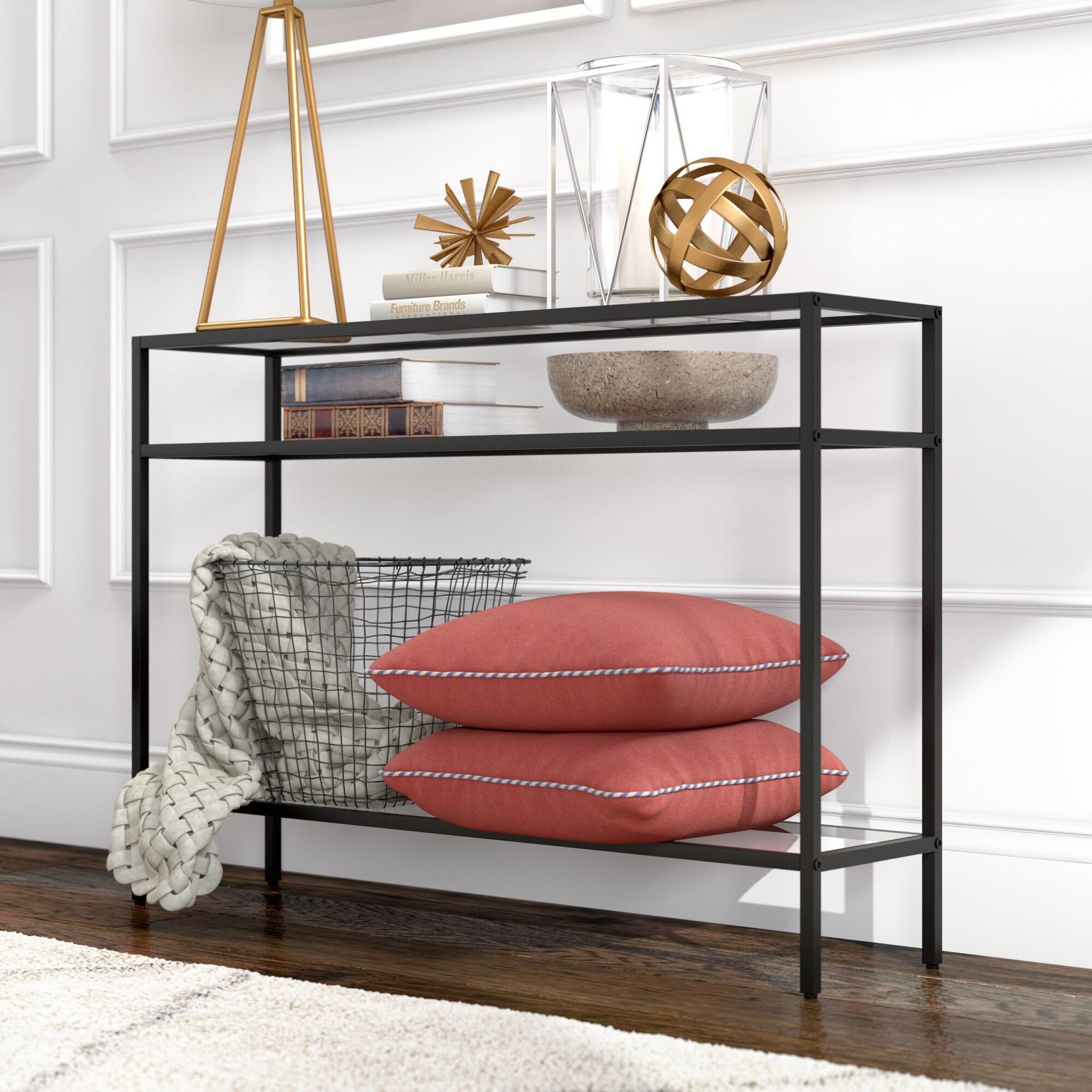 Evelyn&Zoe Siviline 42" Wide Rectangular Console Table, Blackened Bronze