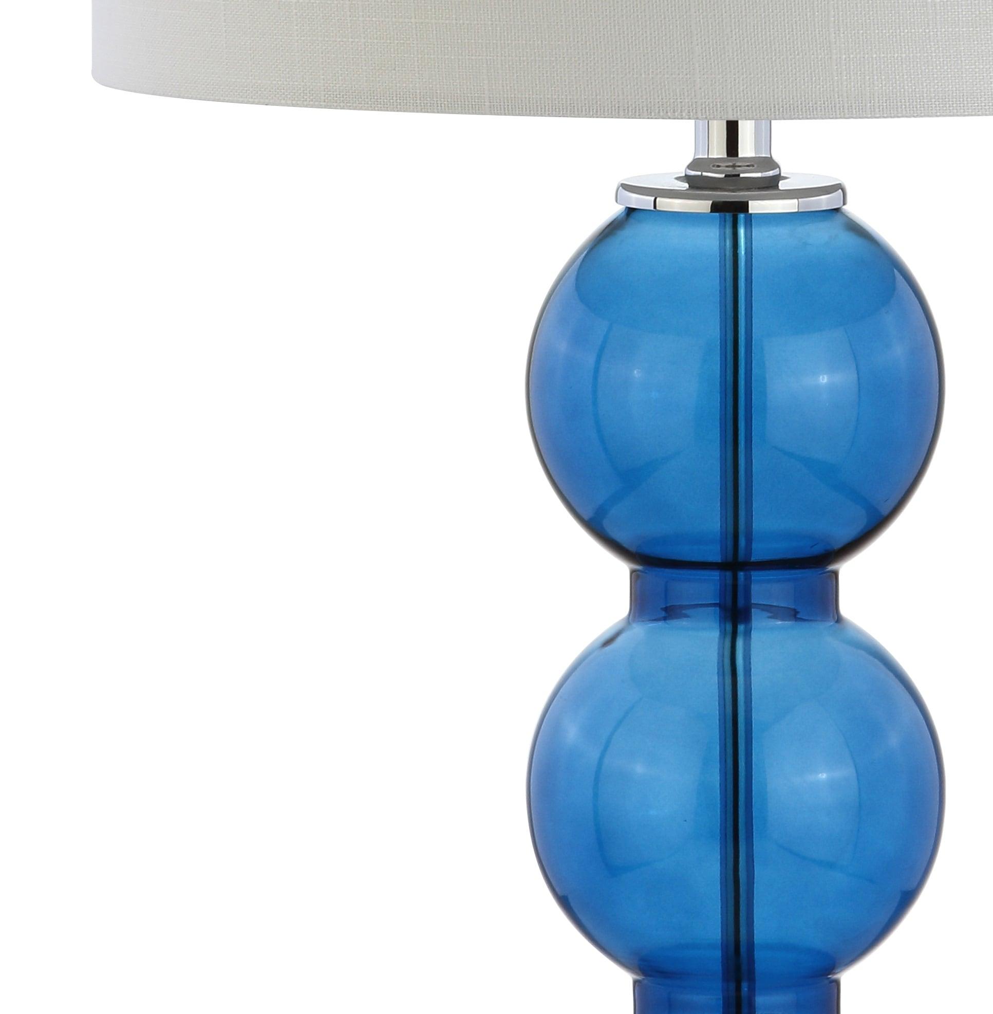 JONATHAN Y Bella 27" Glass Triple-Sphere LED Table Lamp, Cobalt Blue/Chrome (Set of 2)