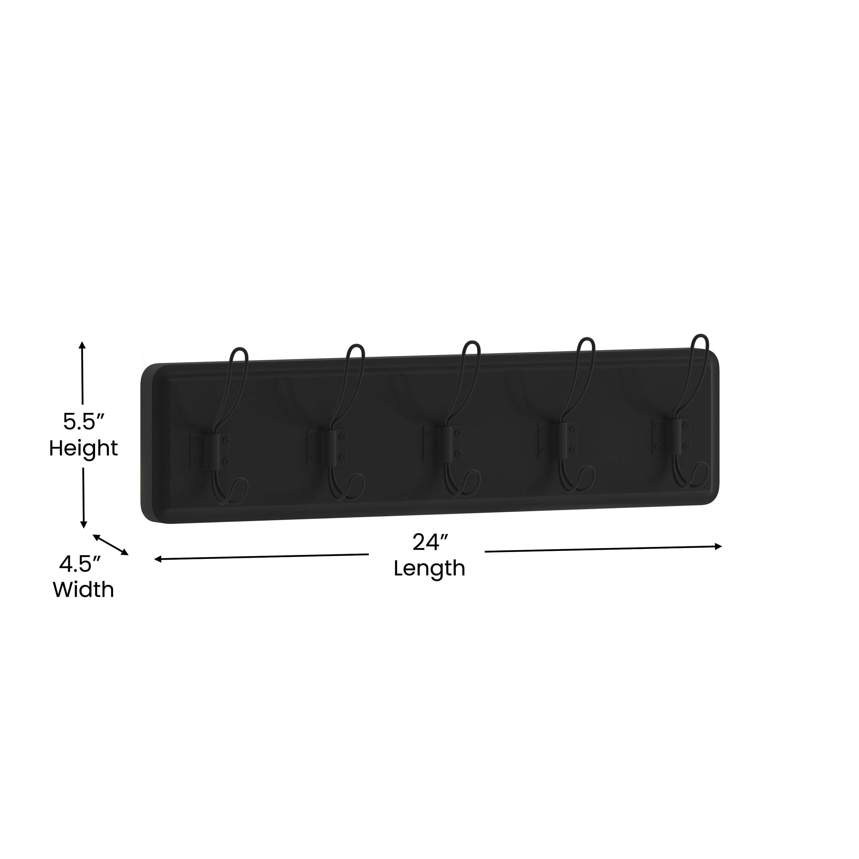 Black Solid Pine Wall Mounted Rack with 5 Hooks