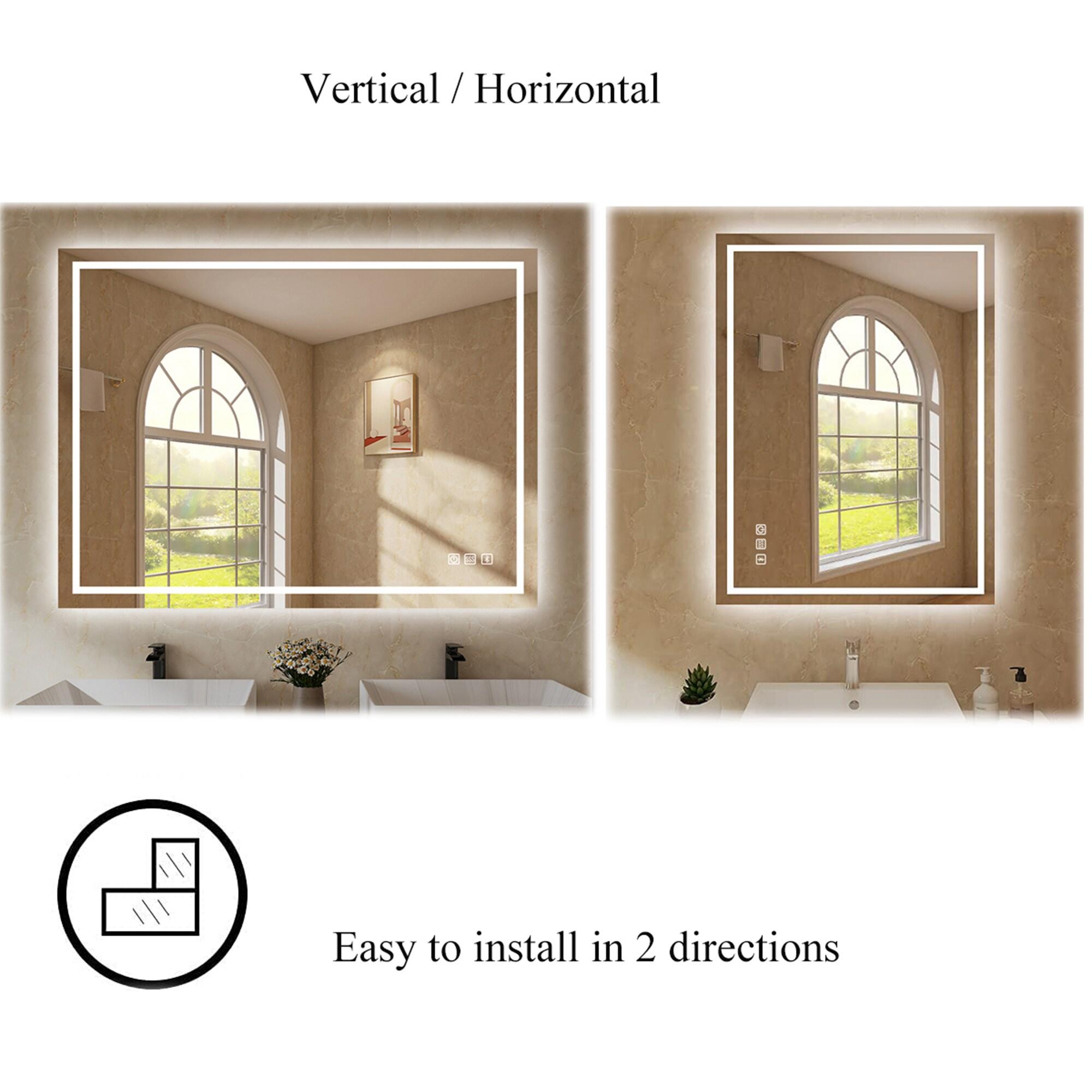 LED Lighted 32x24 Wall Mounted Frameless Rectangle Bathroom Vanity Mirror with Defogger