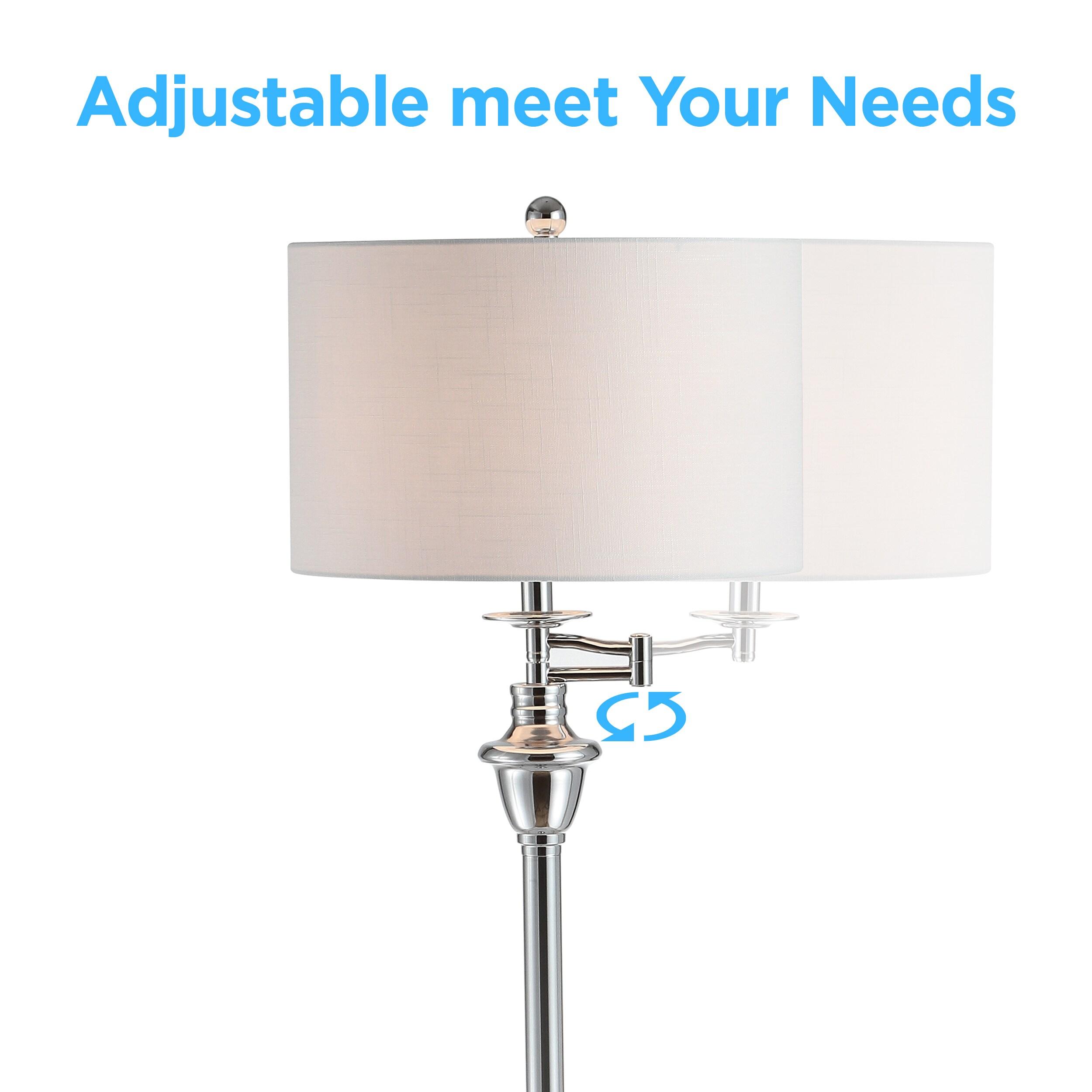JONATHAN Y JYL3055B Cora 60" Metal/Glass LED Side Table and Floor Lamp, Contemporary, Transitional for living room, dinning room, bedroom, office Bulb Included, Chrome