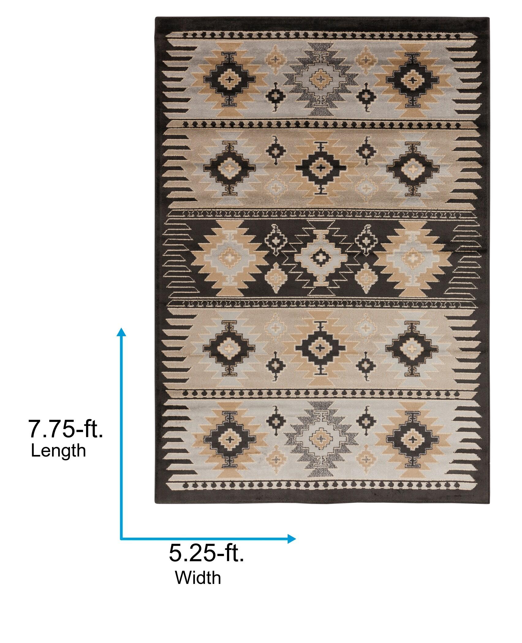 Greige and Black Synthetic Southwest Print Rectangular Area Rug