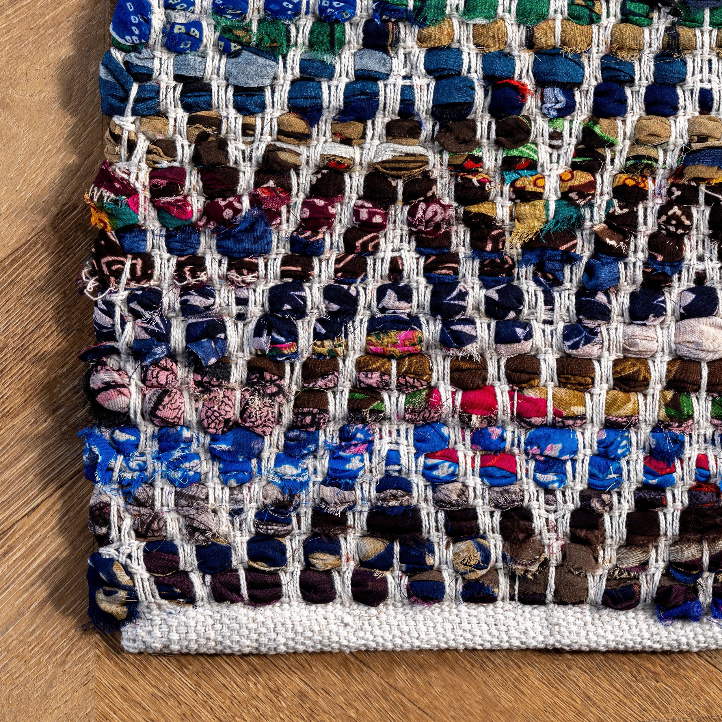 Hand-Woven Indigo Chevron 31'' Cotton Blend Runner Rug