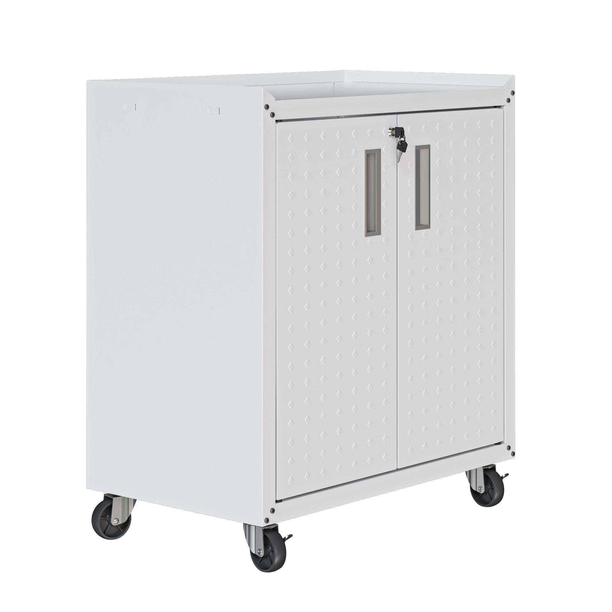 Manhattan Comfort Fortress Metal Mobile Garage Cabinet with Shelves in White