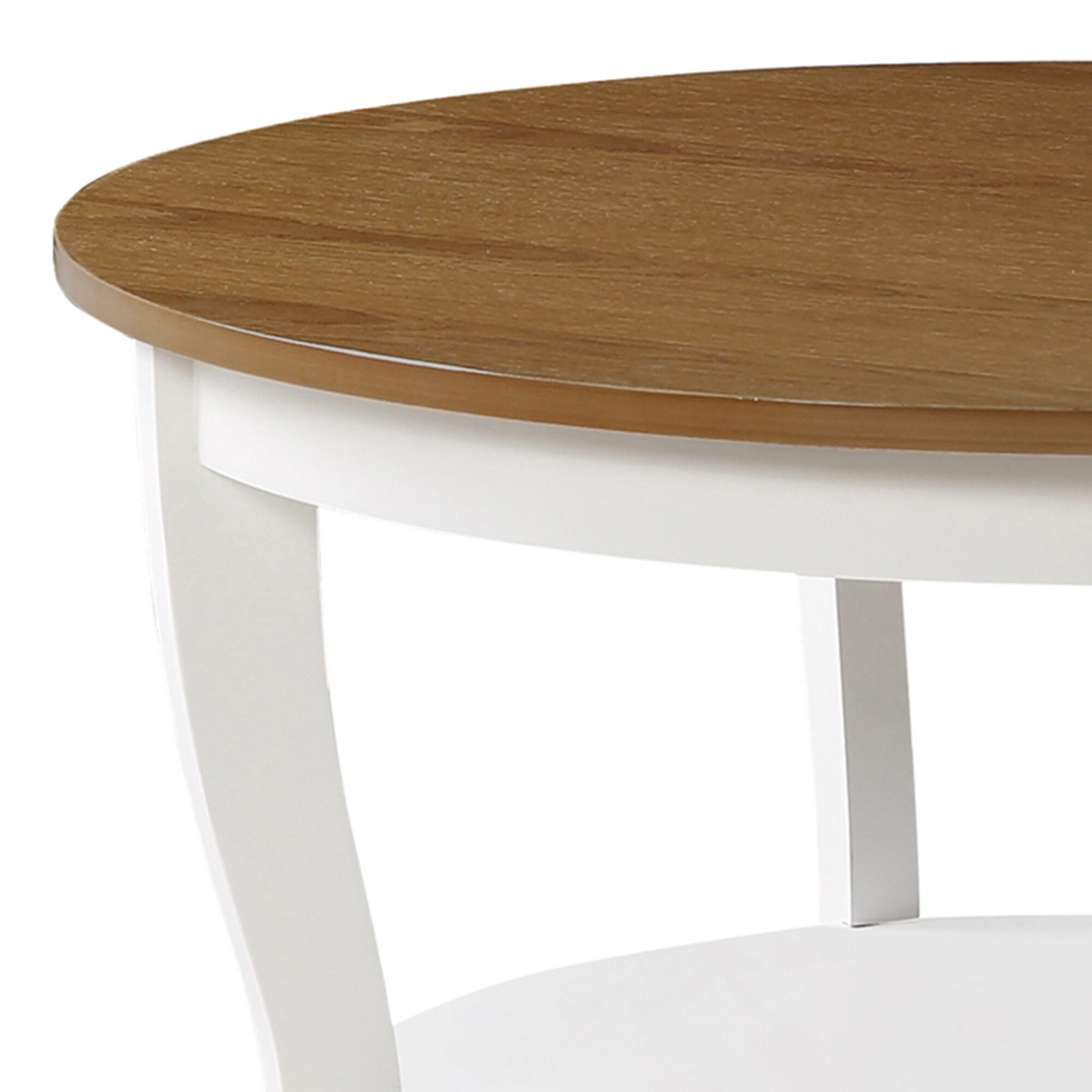 Convenience Concepts American Heritage Round Coffee Table with Shelf, Driftwood/White Wood Finish