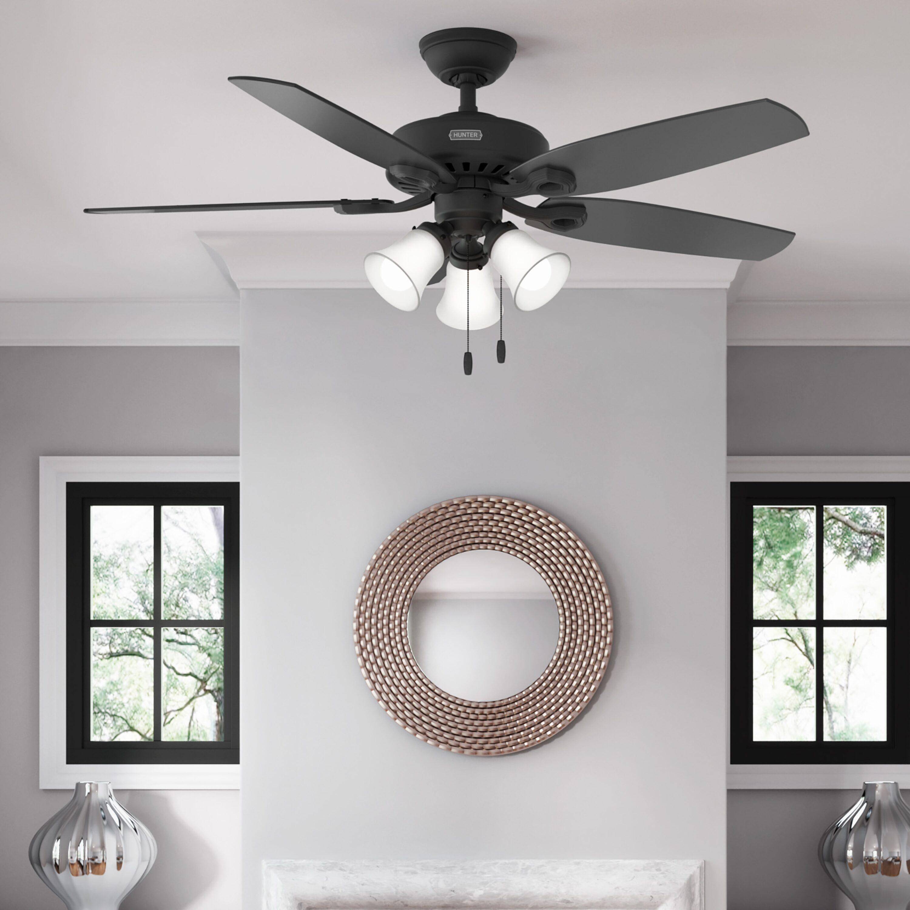 Builder Plus 52"5 - Blade Standard Ceiling Fan with Pull Chain and Light Kit Included