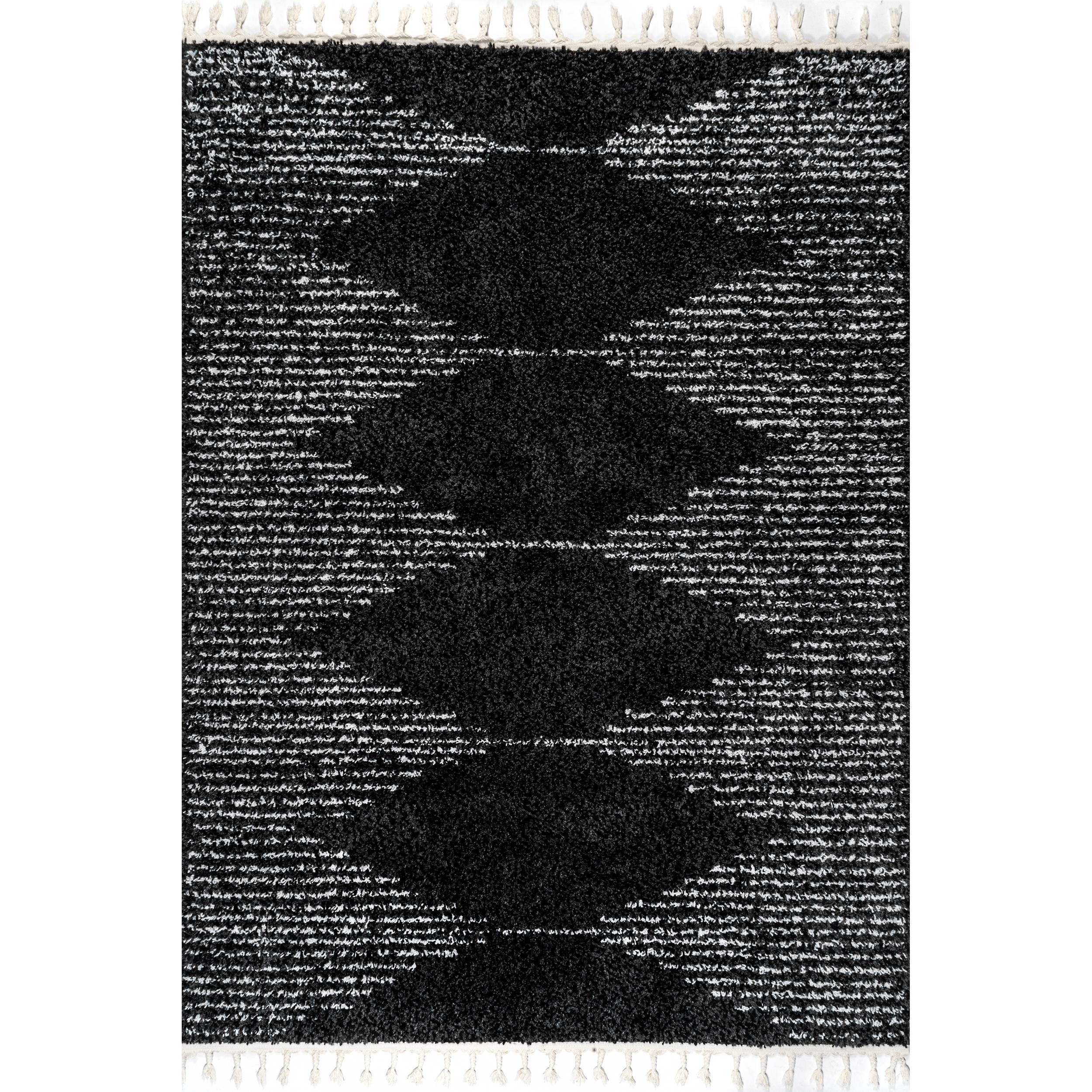 Nuloom Bria Geometric 3x5 Accent Shag Indoor Area Rug for Living Room Bedroom Dining Room Nursery Entryway, Black/Ivory