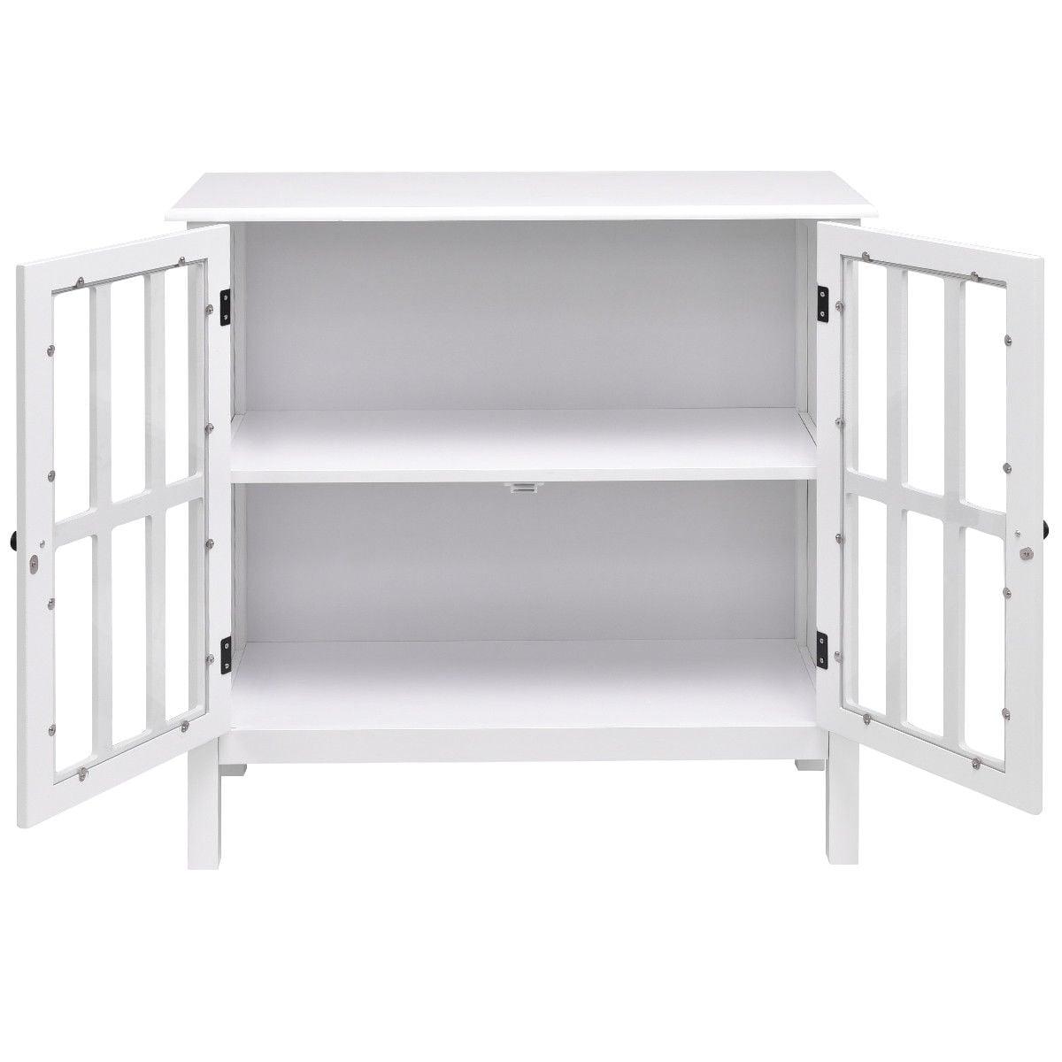 Costway 31'' Storage Buffet Cabinet Glass Door Sideboard Console Table Server Display White