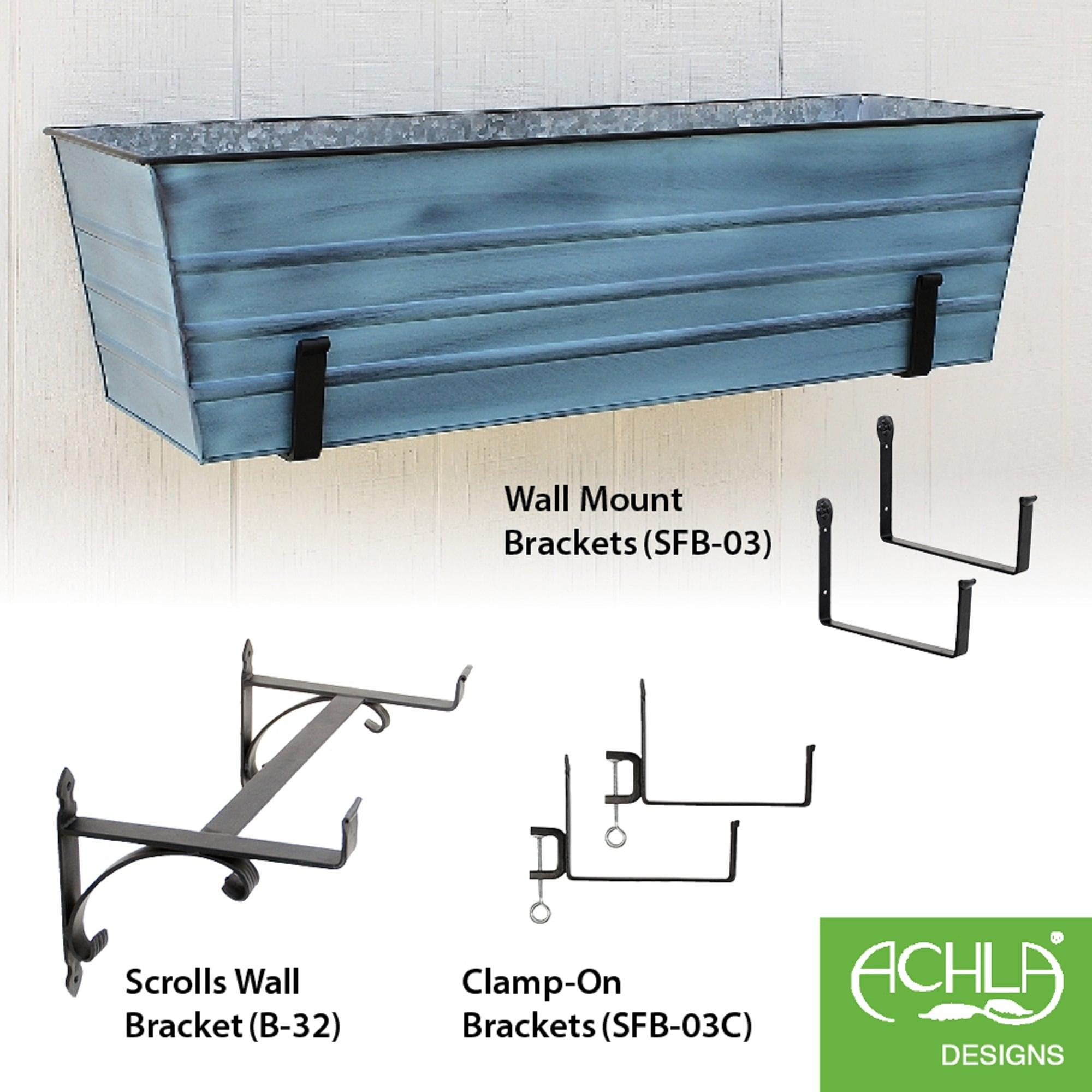 35.25" Large Galvanized Steel Flower Box Planter Nantucket Blue - ACHLA Designs: Wall-Mountable, Patina Finish, Rolled Edge